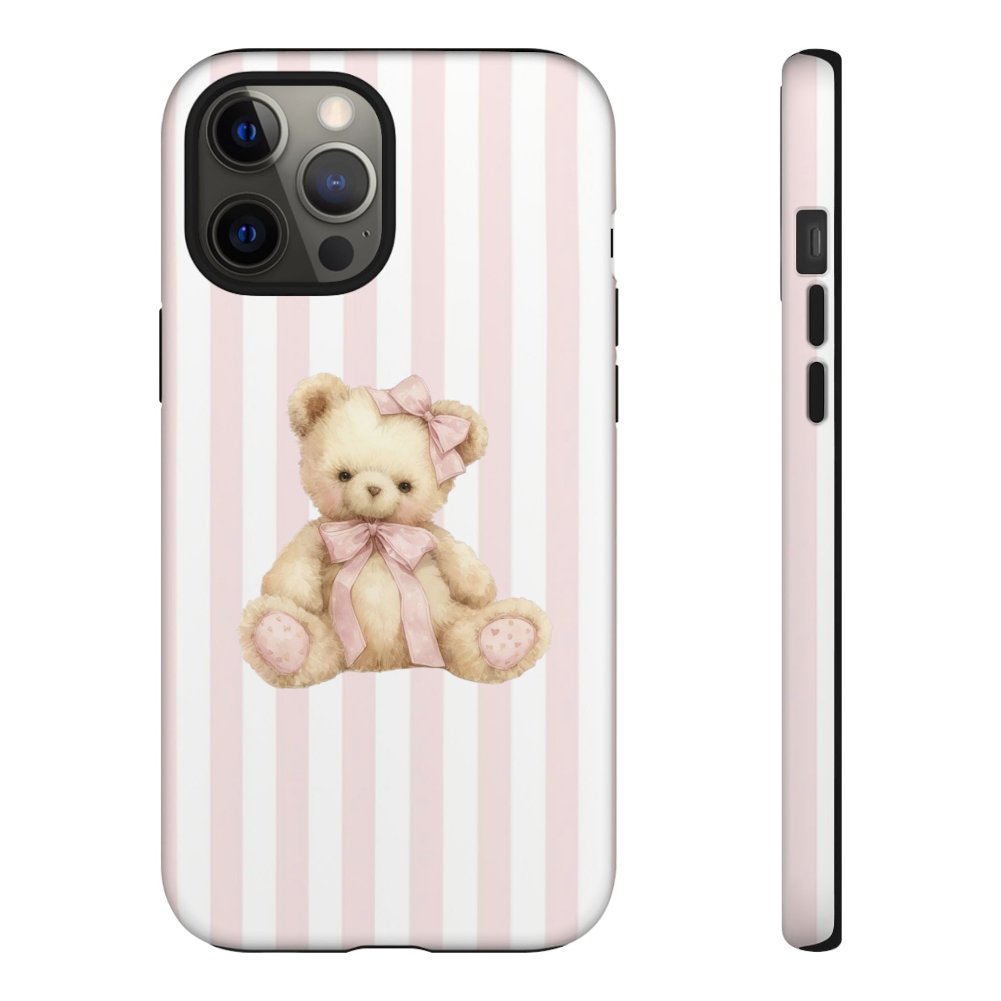 Pink Striped Teddy Bear Phone Case