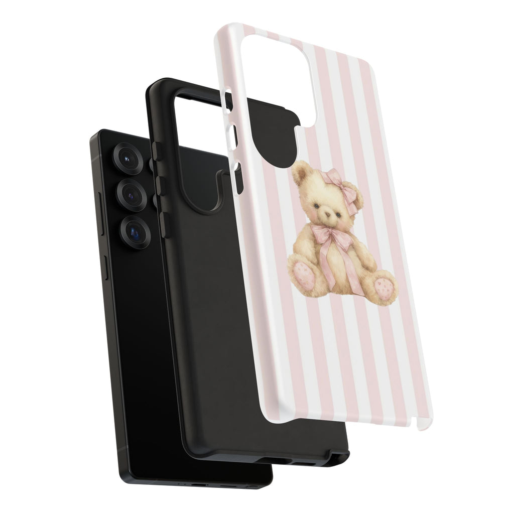 Pink Striped Teddy Bear Phone Case