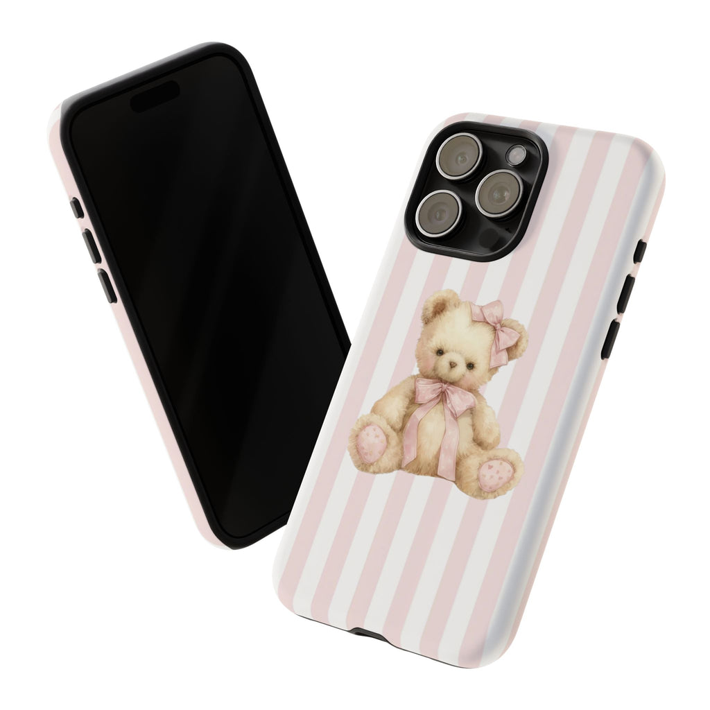 Pink Striped Teddy Bear Phone Case