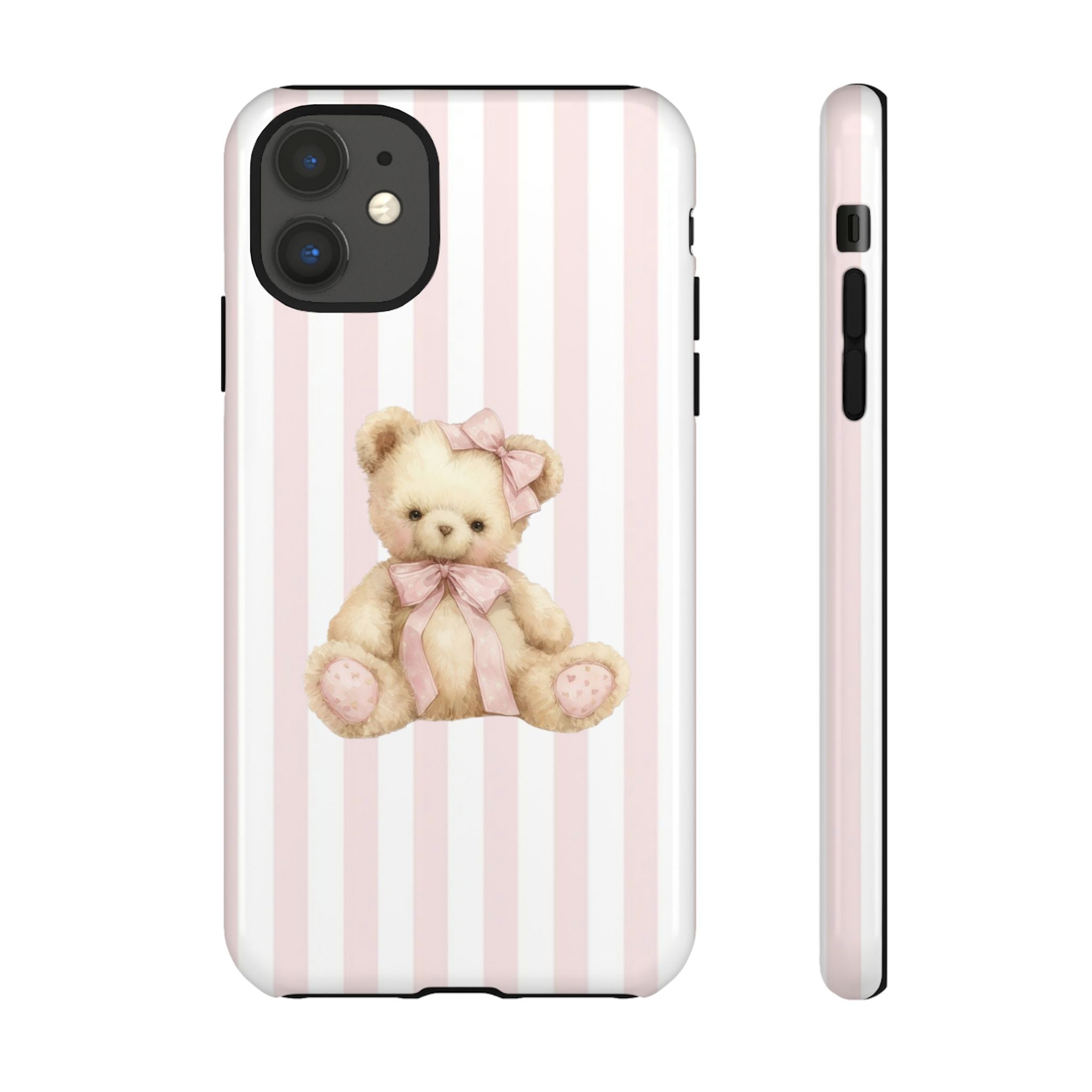 Pink Striped Teddy Bear Phone Case
