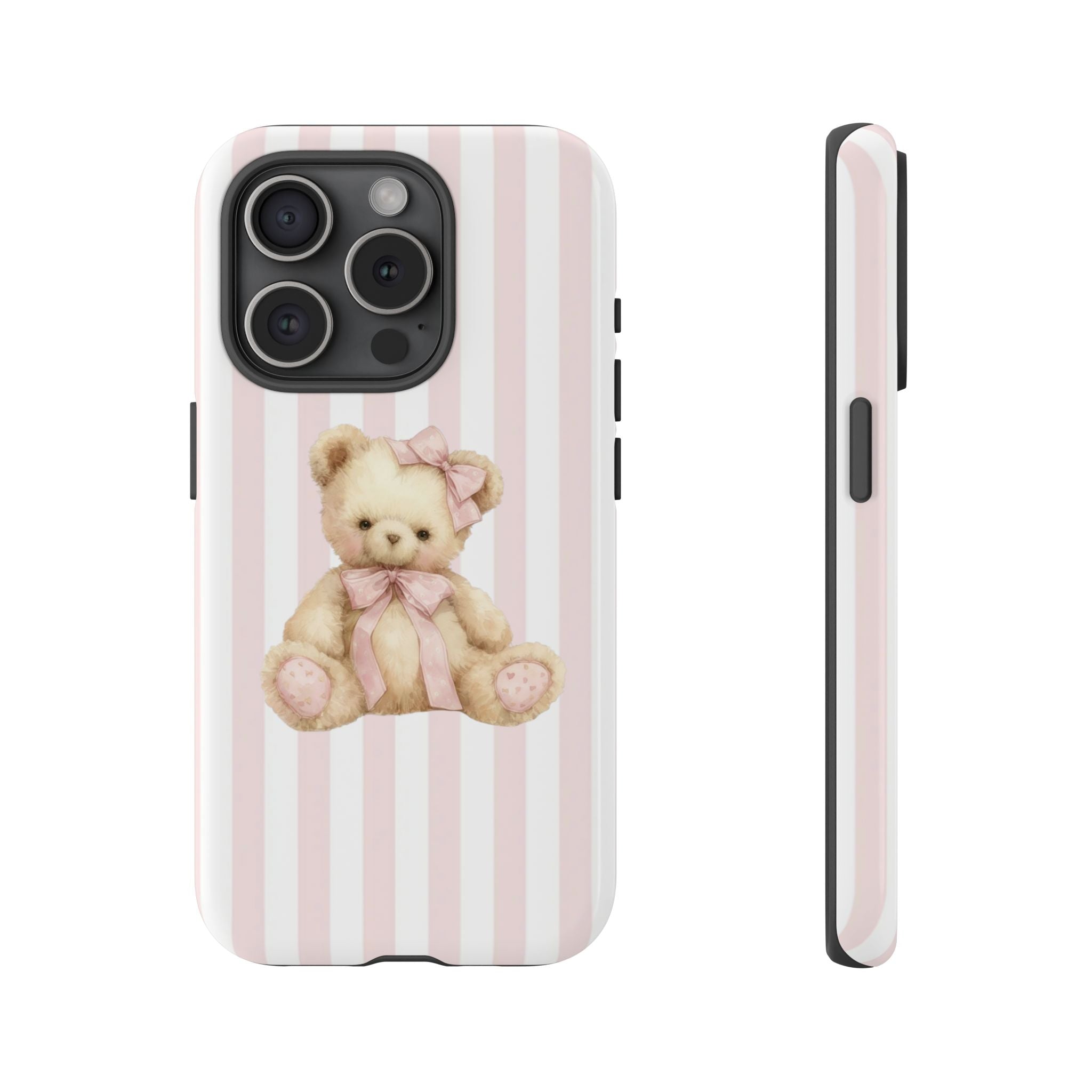 Pink Striped Teddy Bear Phone Case