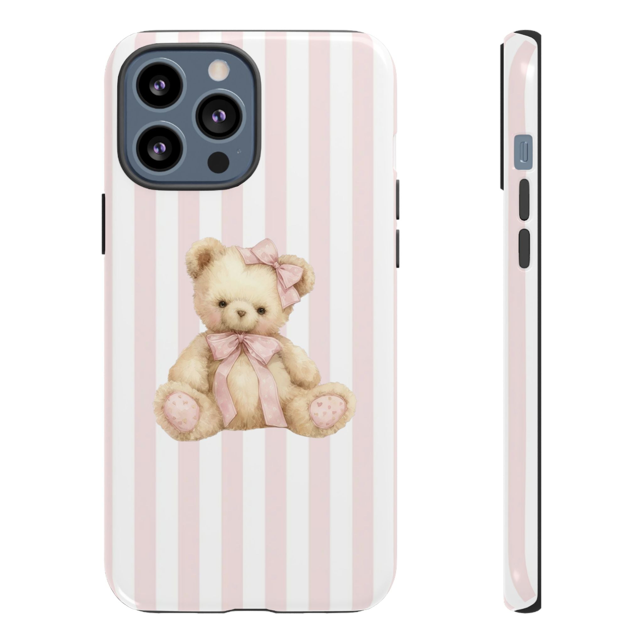 Pink Striped Teddy Bear Phone Case