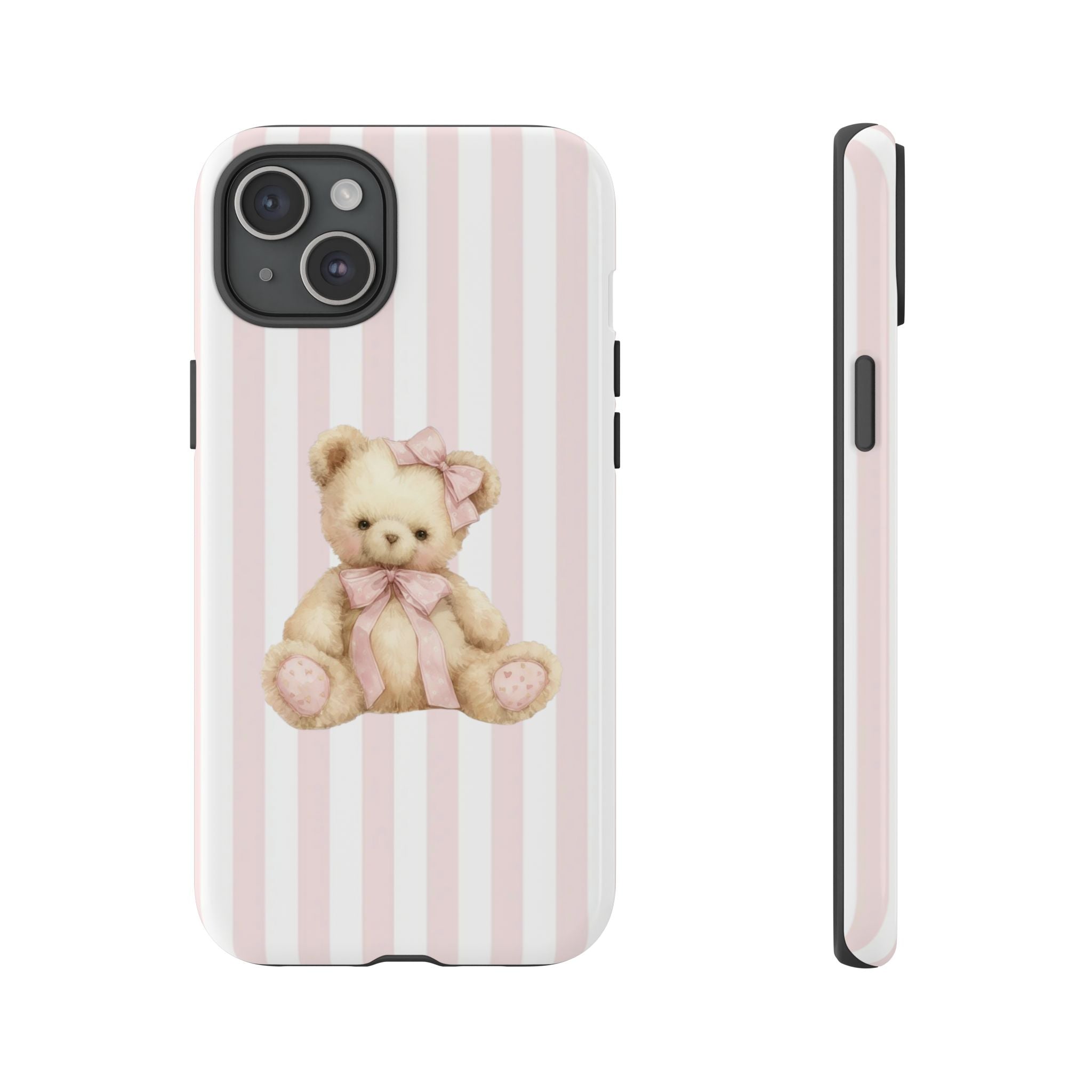 Pink Striped Teddy Bear Phone Case