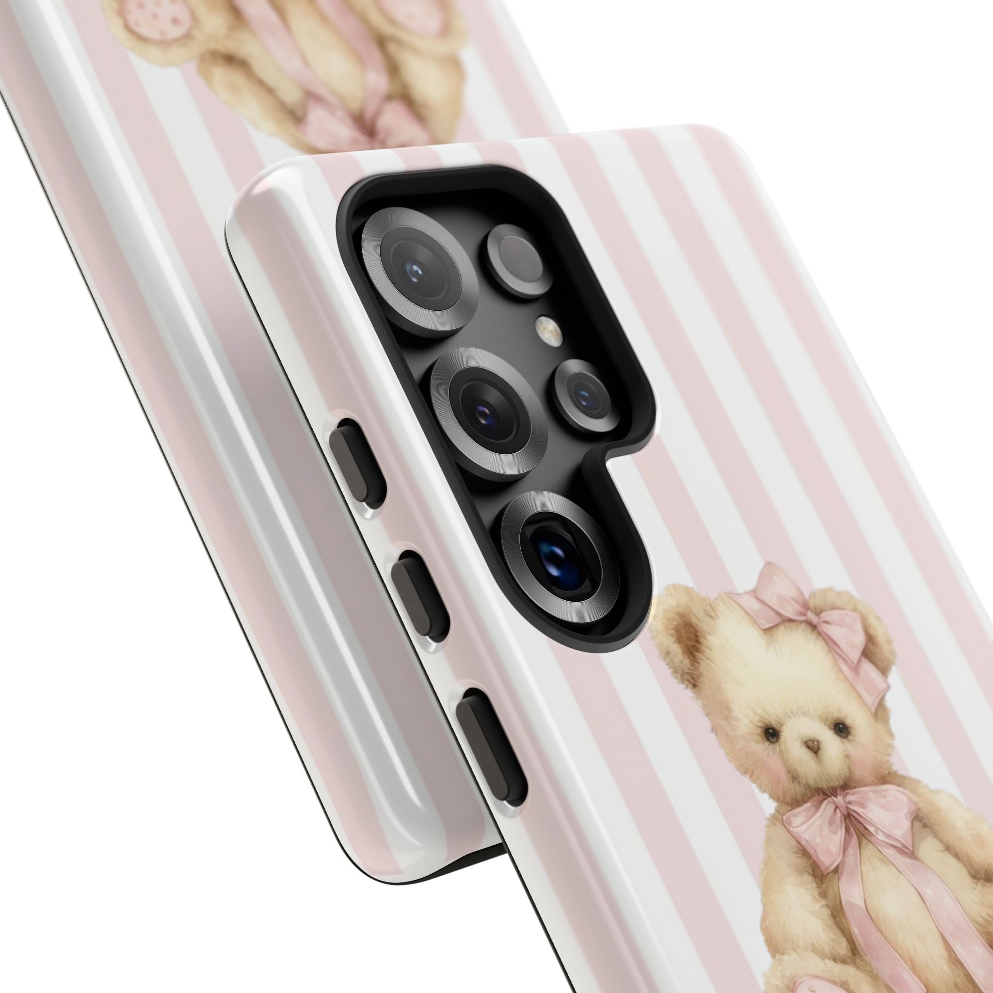 Pink Striped Teddy Bear Phone Case