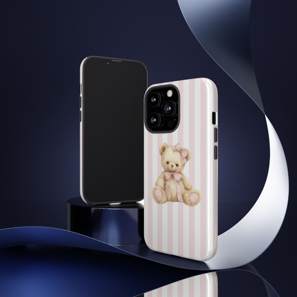 Pink Striped Teddy Bear Phone Case