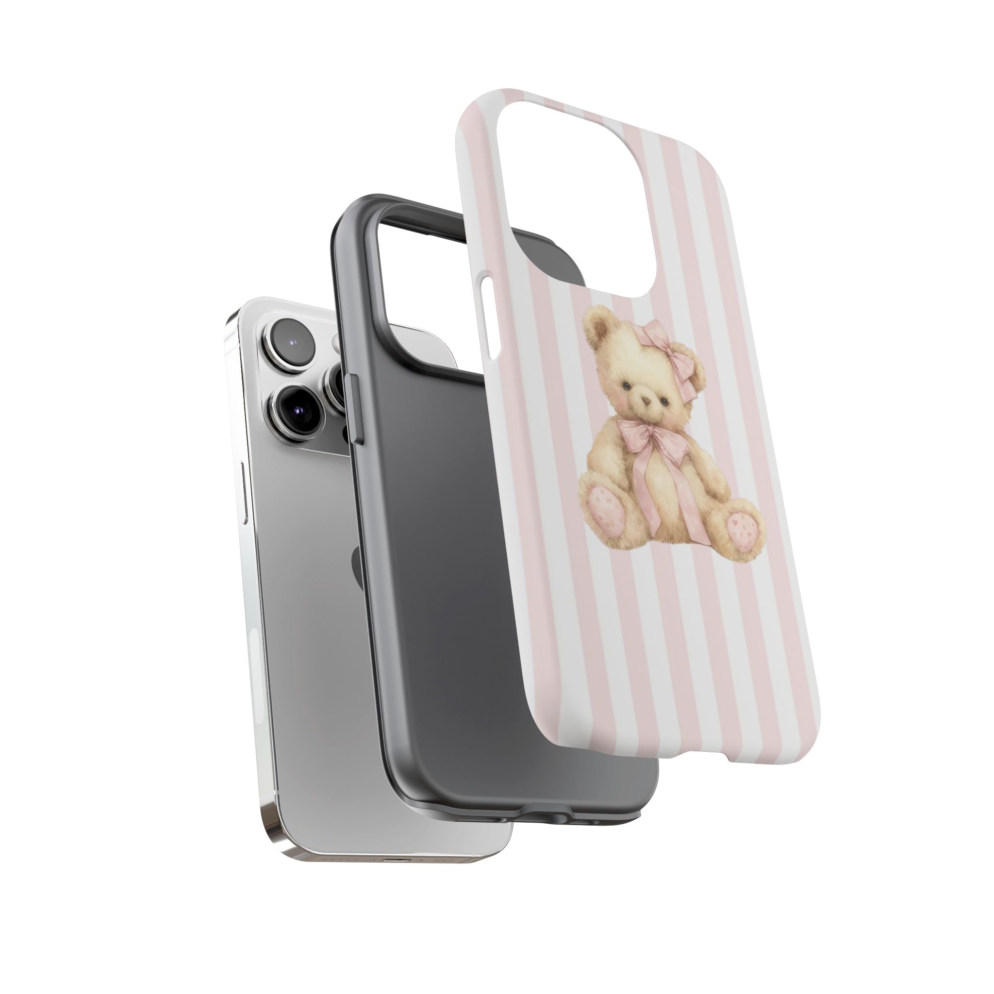 Pink Striped Teddy Bear Phone Case