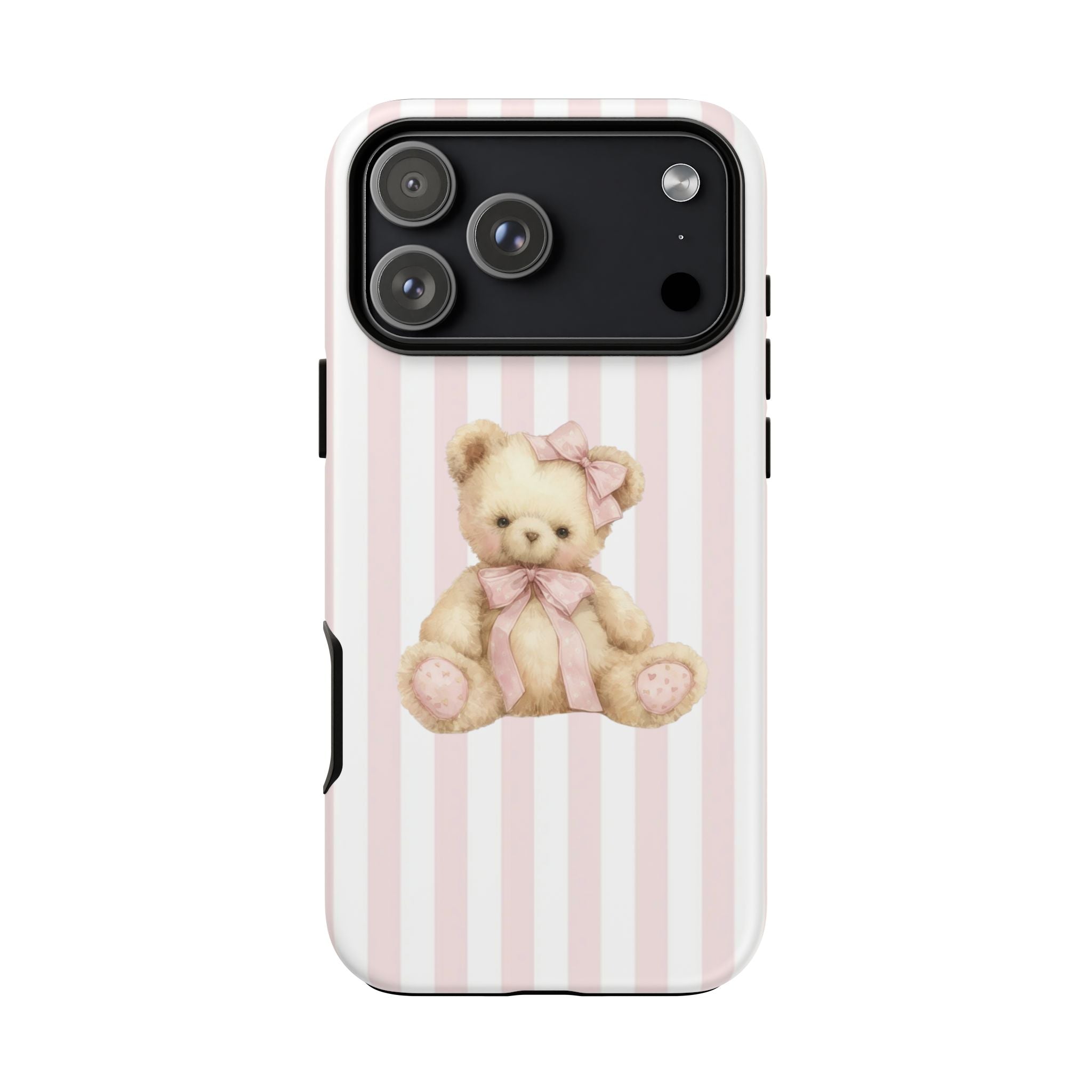 Pink Striped Teddy Bear Phone Case