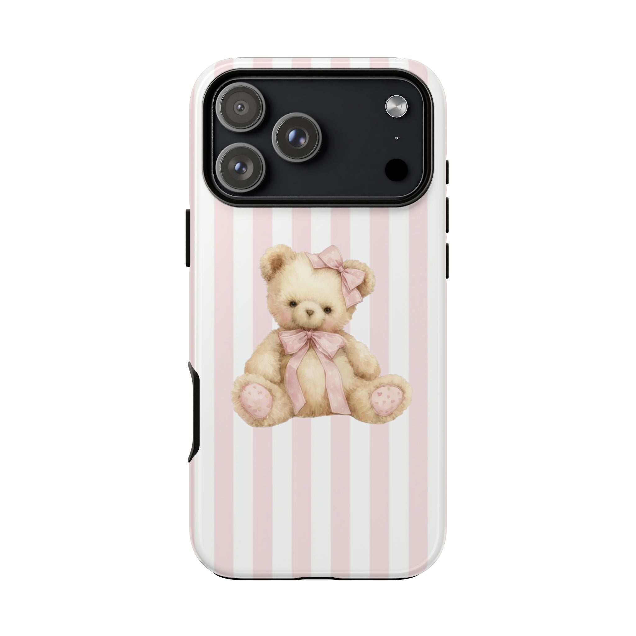 Pink Striped Teddy Bear Phone Case