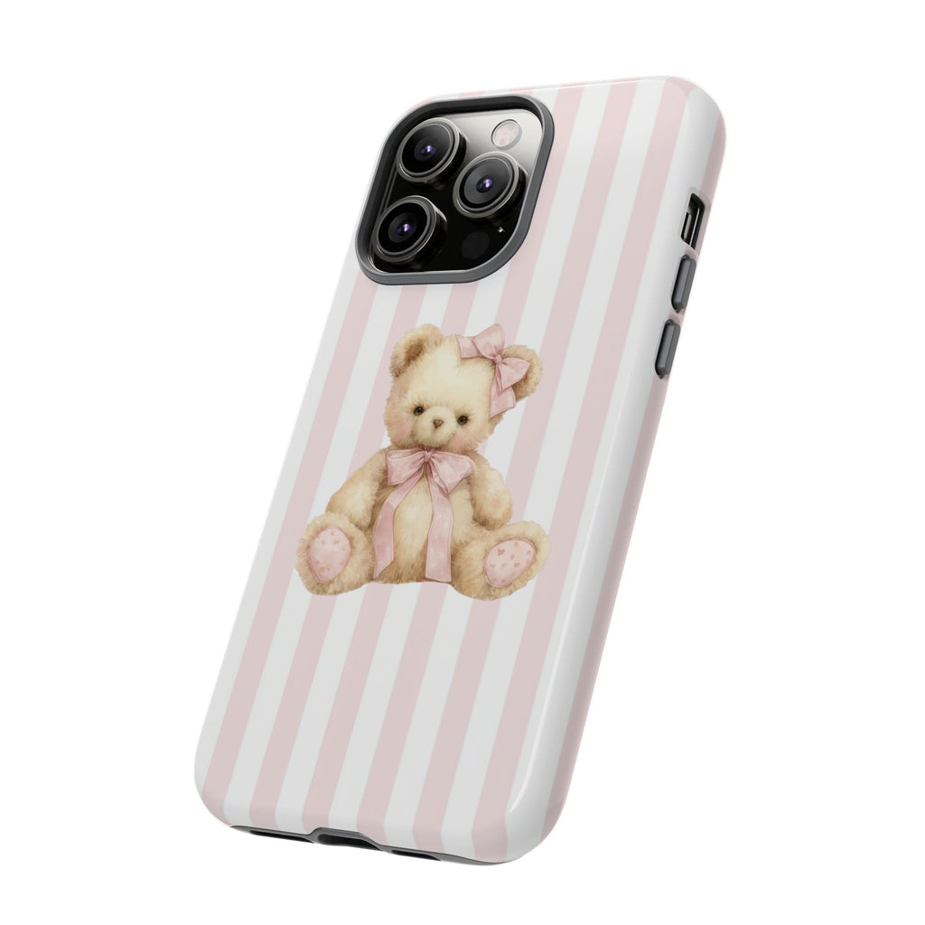 Pink Striped Teddy Bear Phone Case