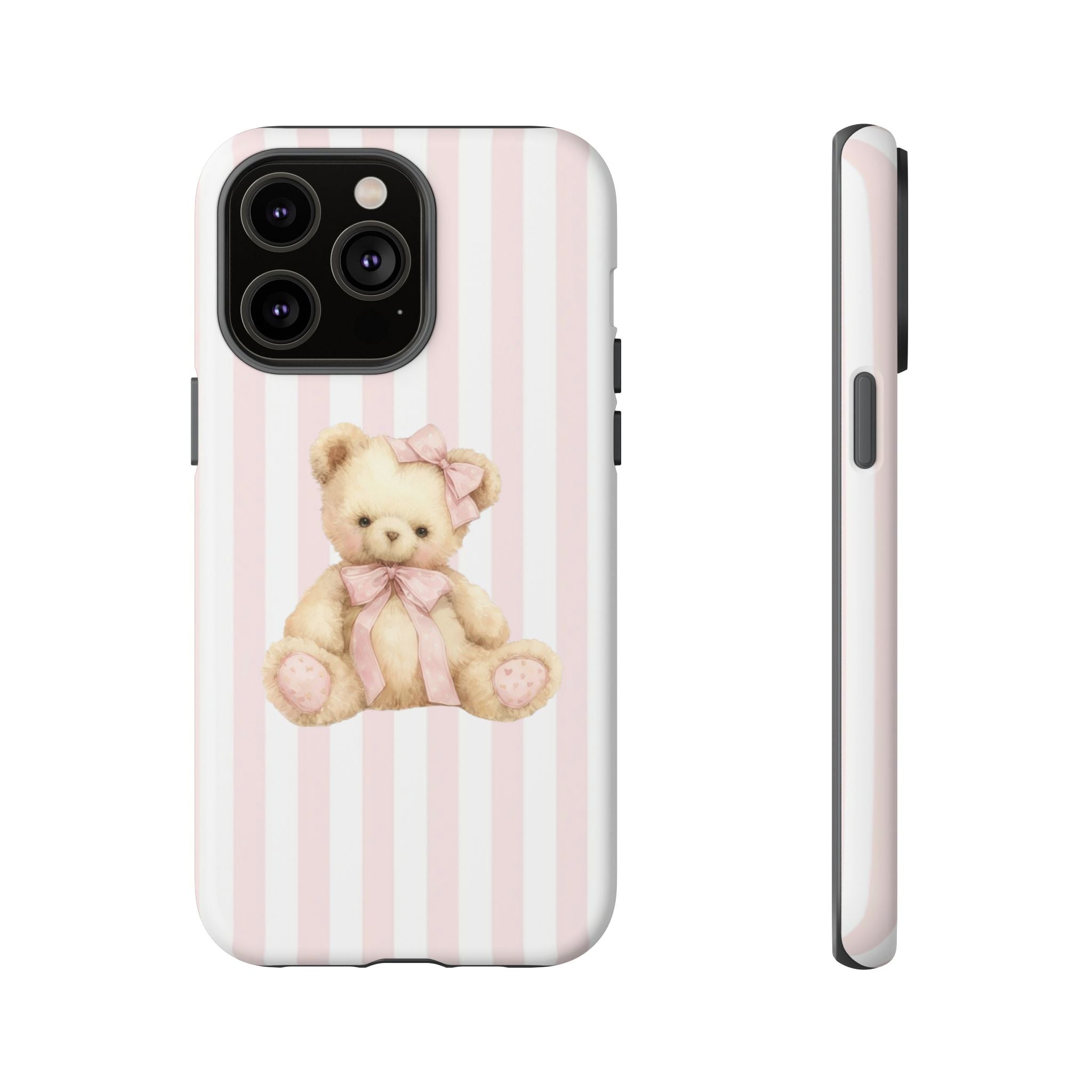 Pink Striped Teddy Bear Phone Case