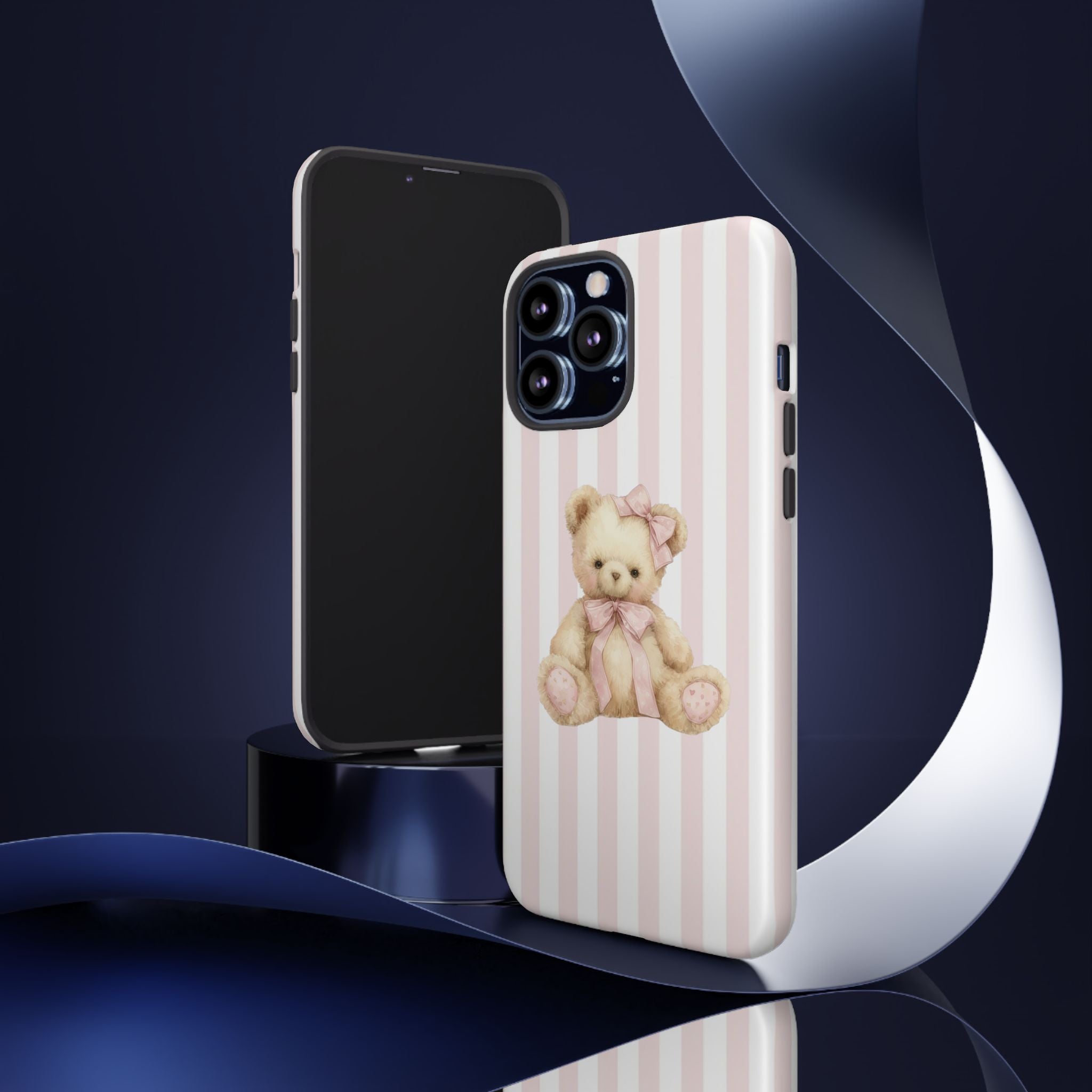 Pink Striped Teddy Bear Phone Case