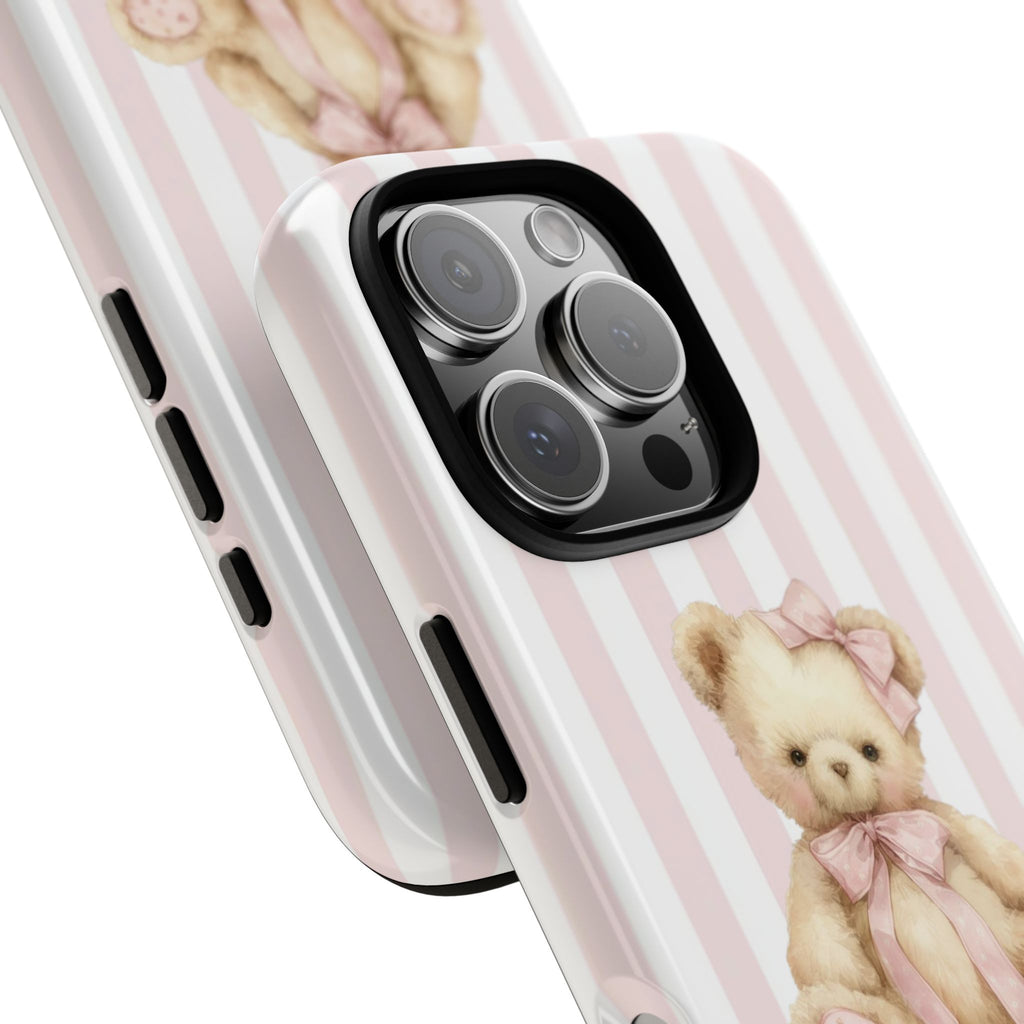 Pink Striped Teddy Bear Phone Case