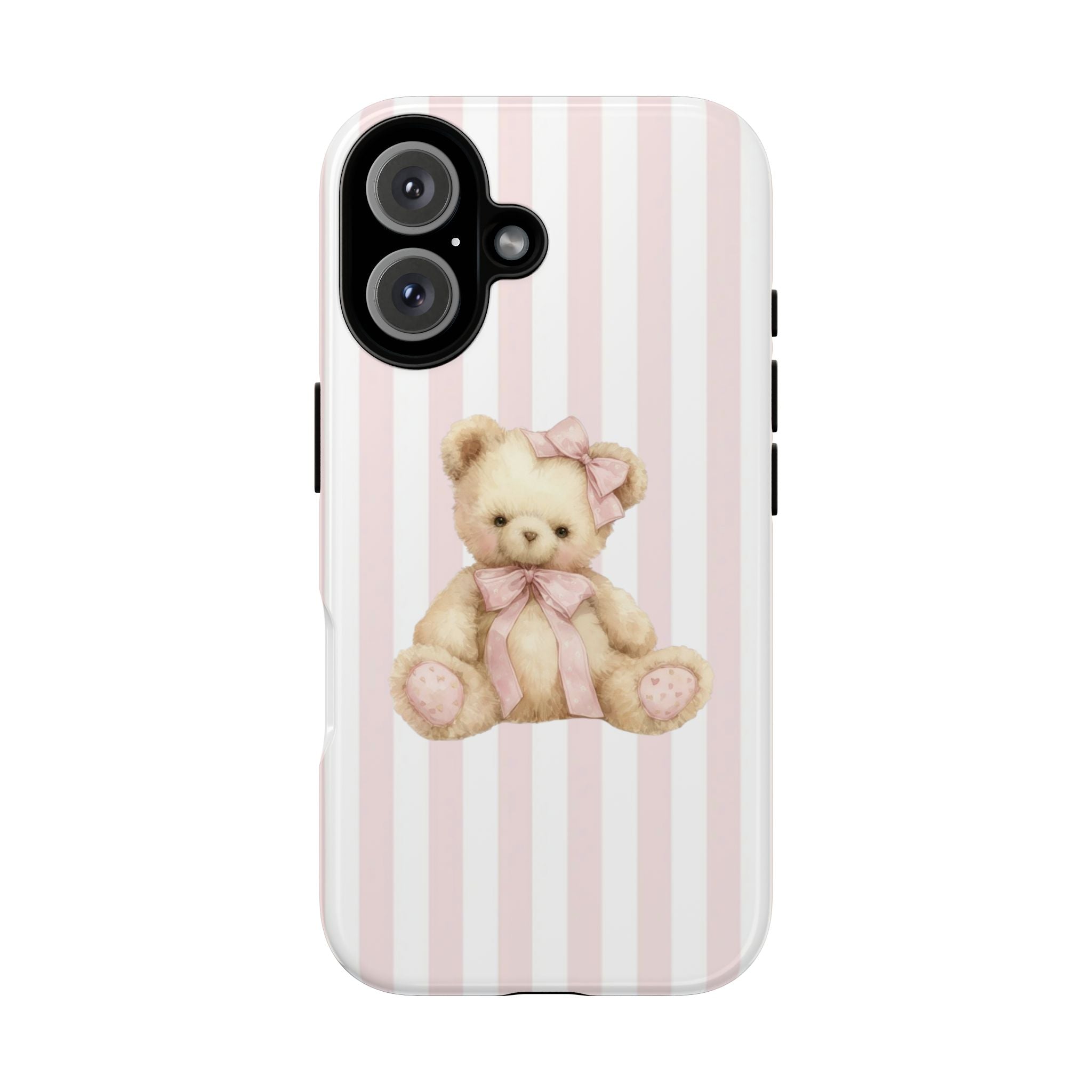 Pink Striped Teddy Bear Phone Case