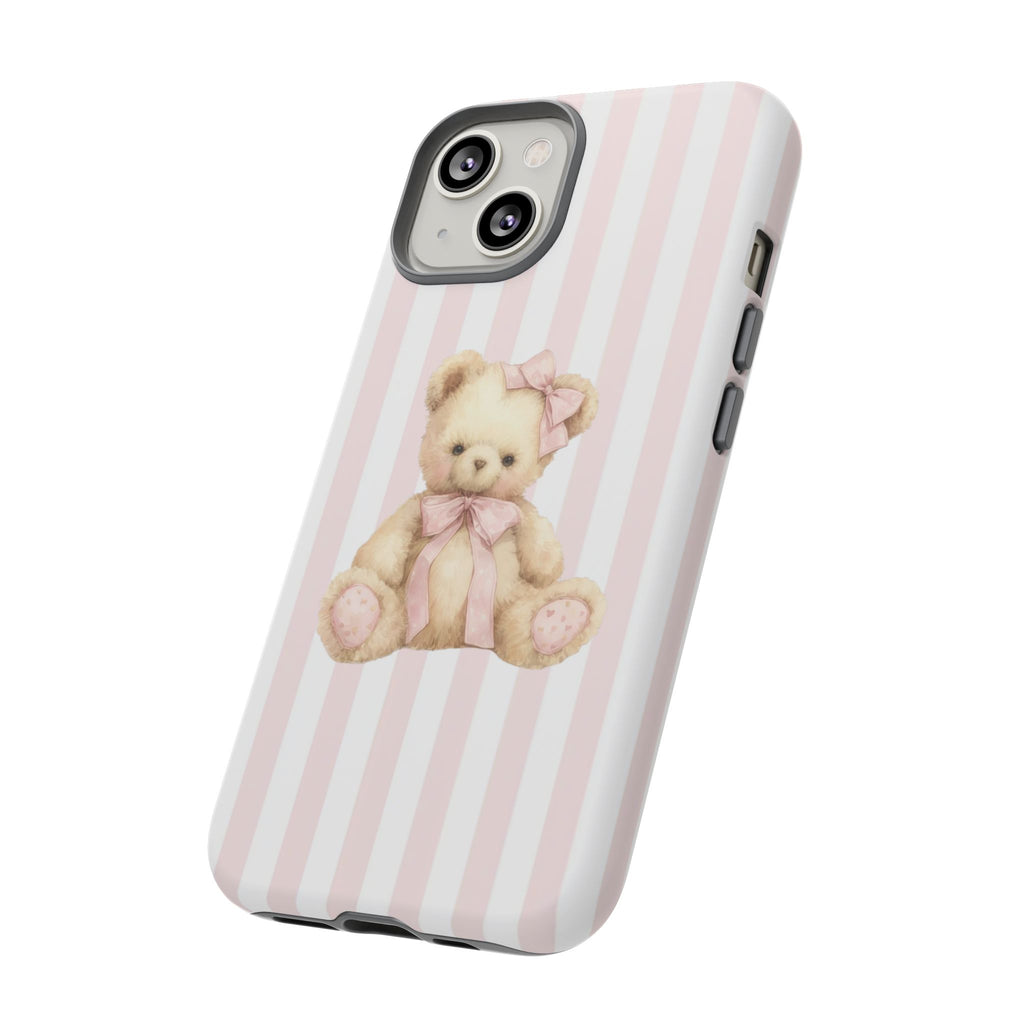 Pink Striped Teddy Bear Phone Case