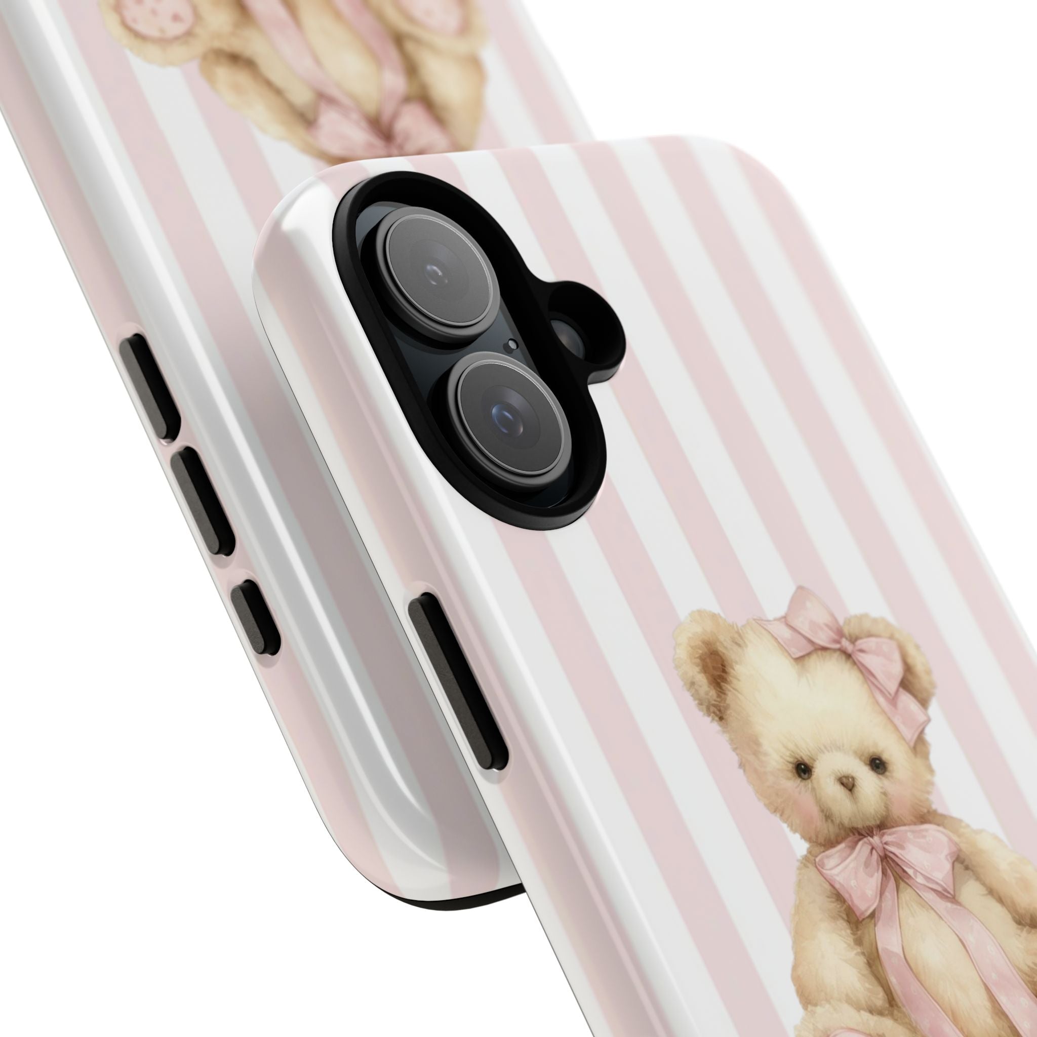 Pink Striped Teddy Bear Phone Case