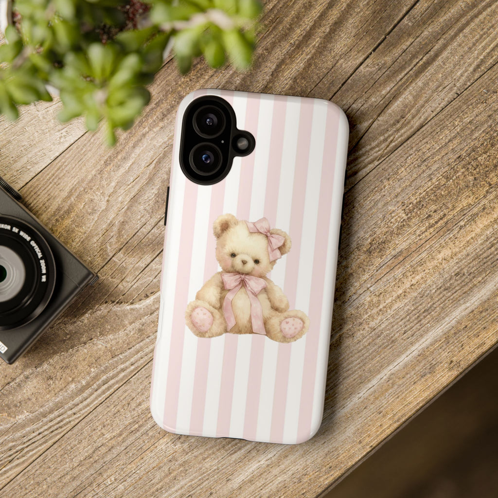 Pink Striped Teddy Bear Phone Case