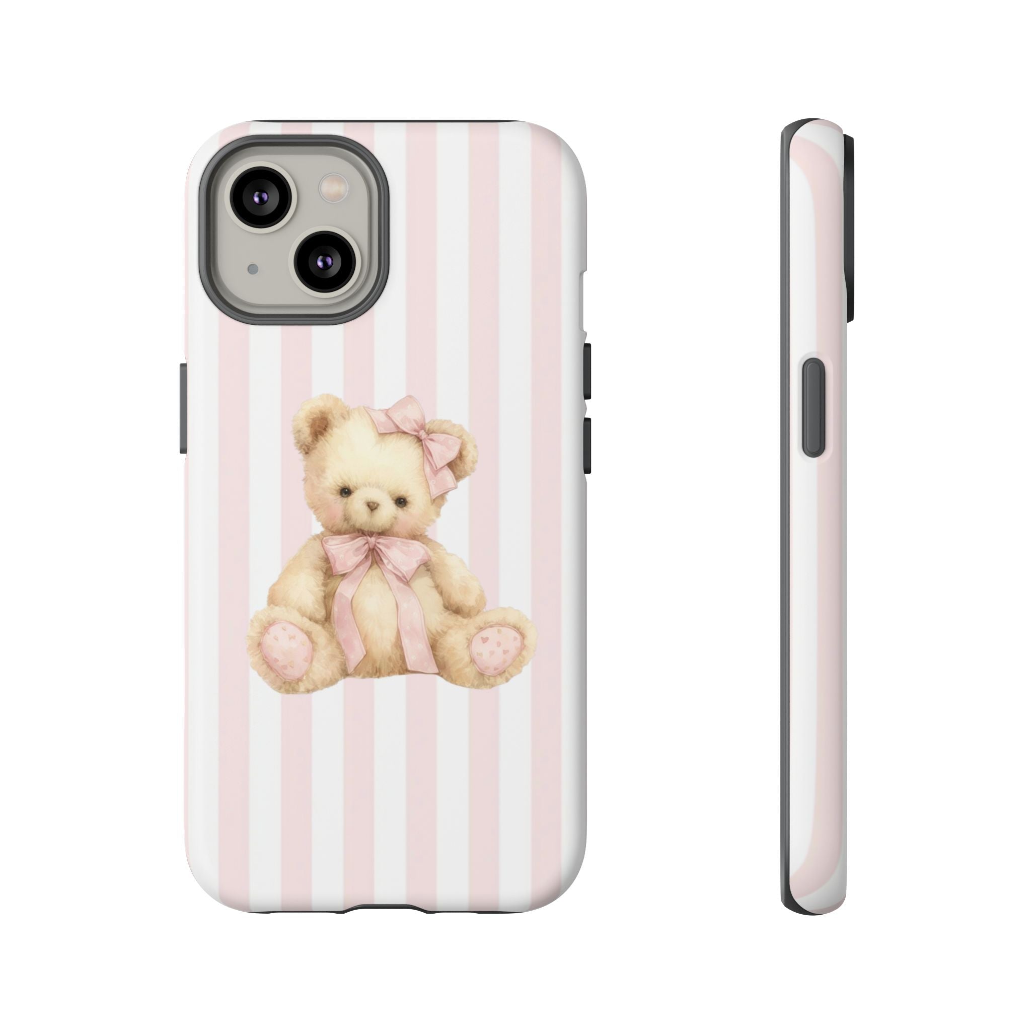 Pink Striped Teddy Bear Phone Case