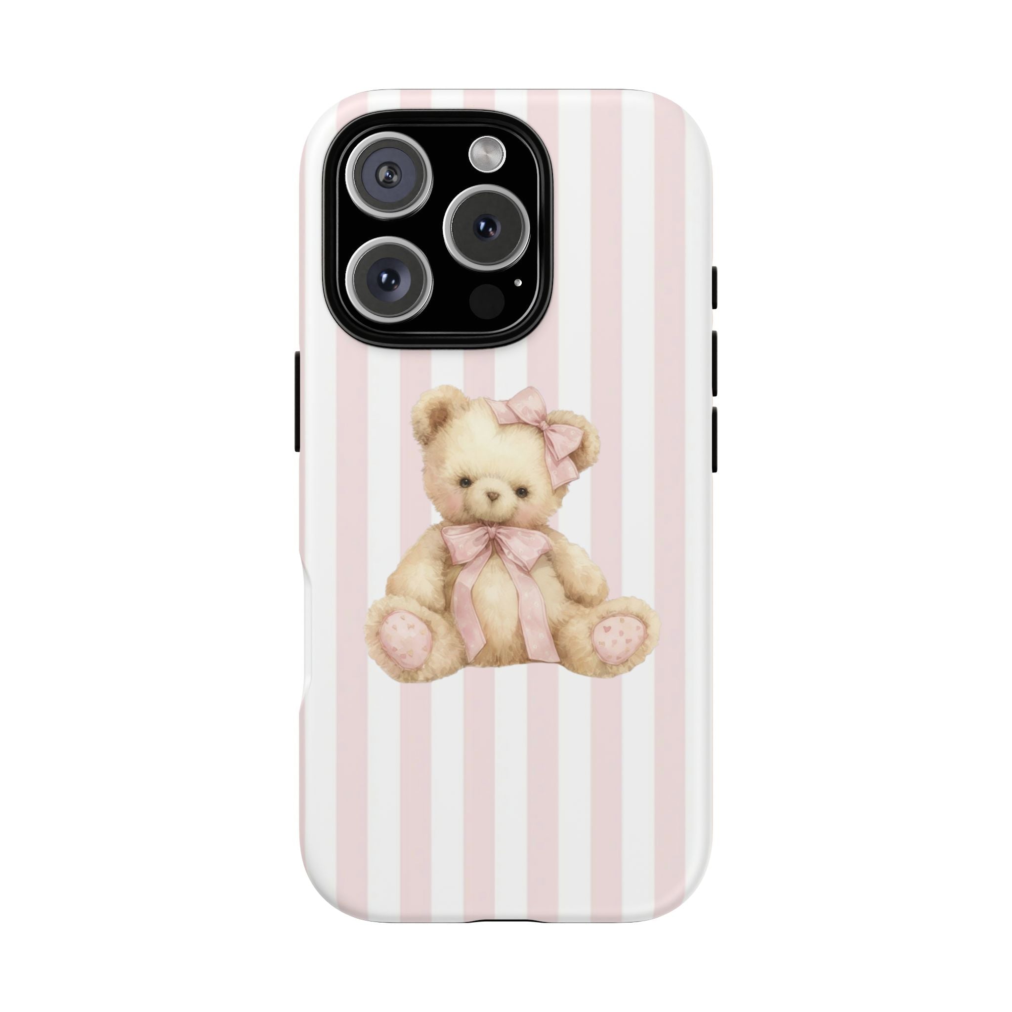 Pink Striped Teddy Bear Phone Case