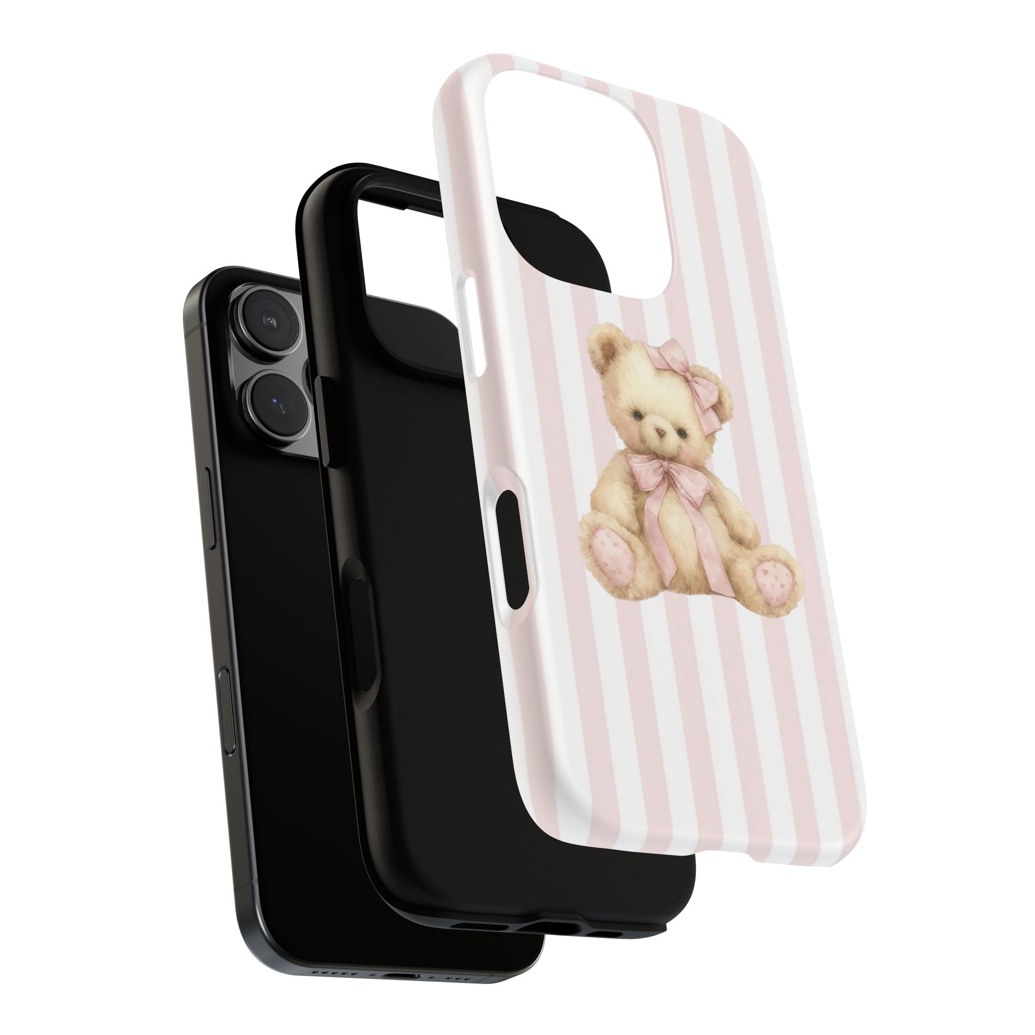 Pink Striped Teddy Bear Phone Case