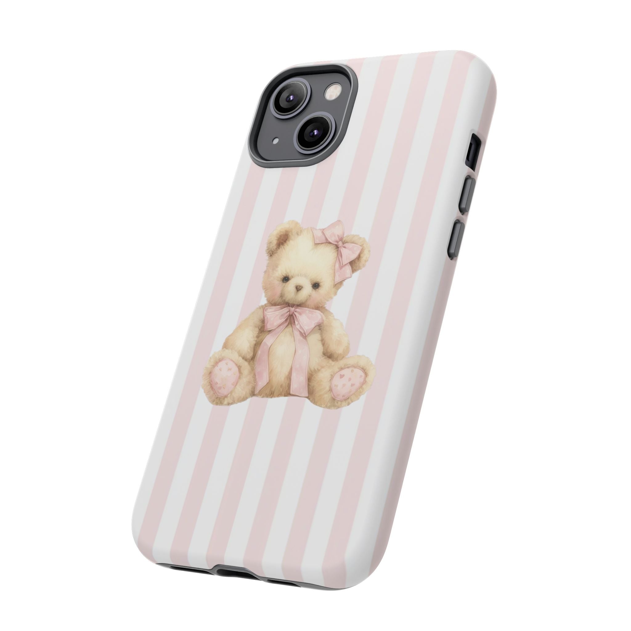 Pink Striped Teddy Bear Phone Case