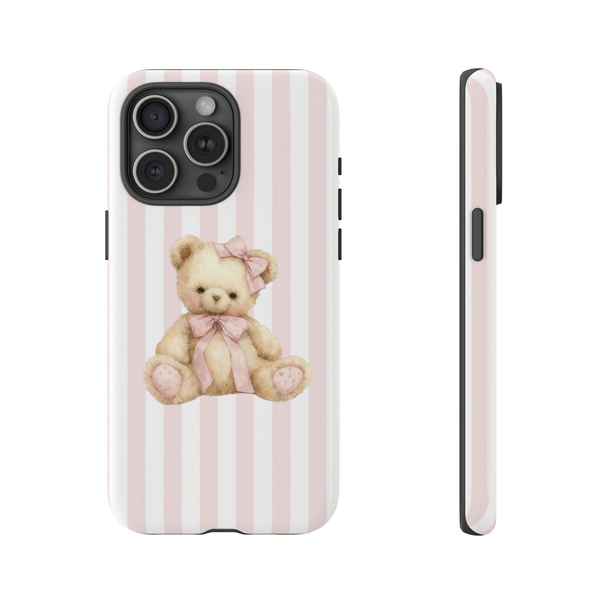 Pink Striped Teddy Bear Phone Case