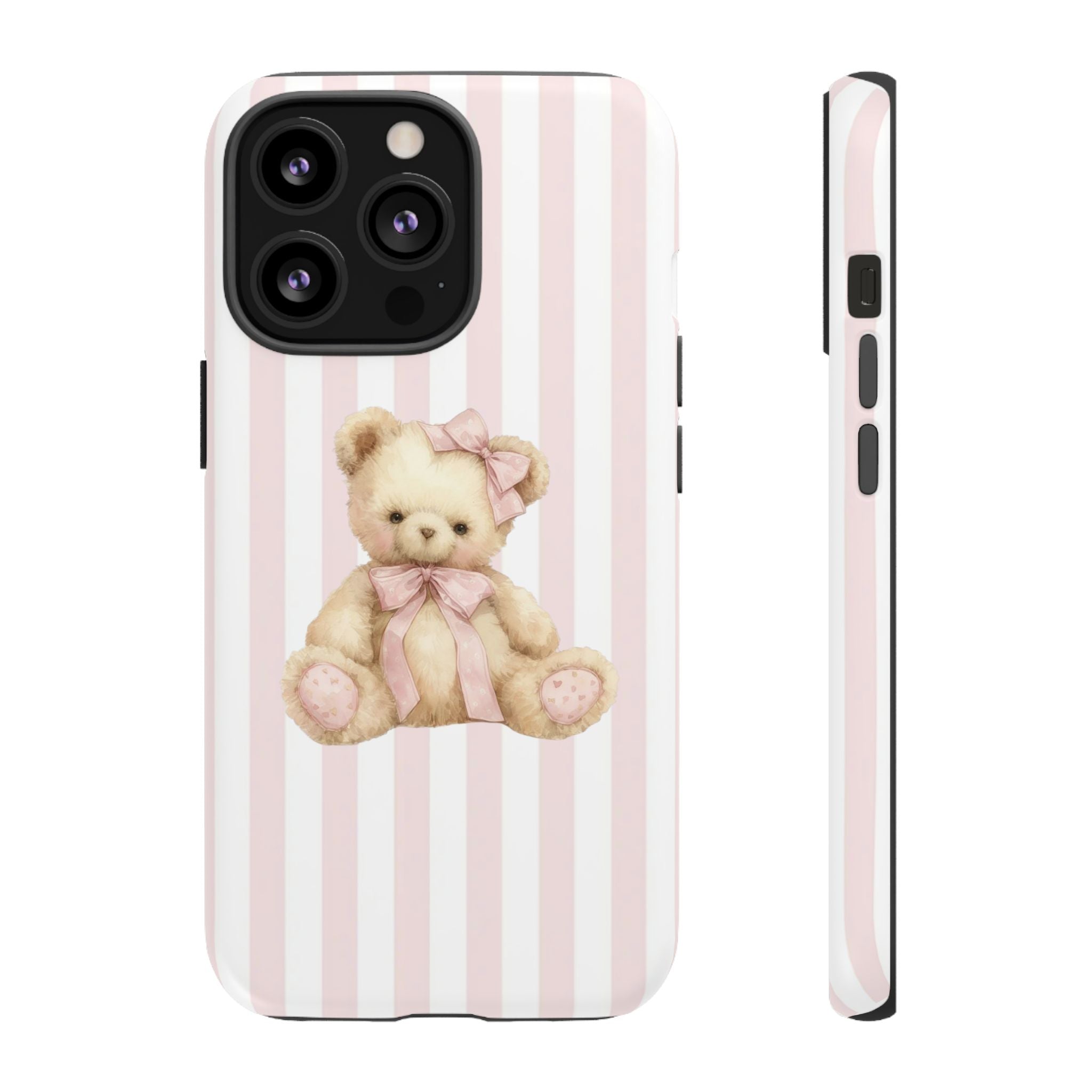 Pink Striped Teddy Bear Phone Case