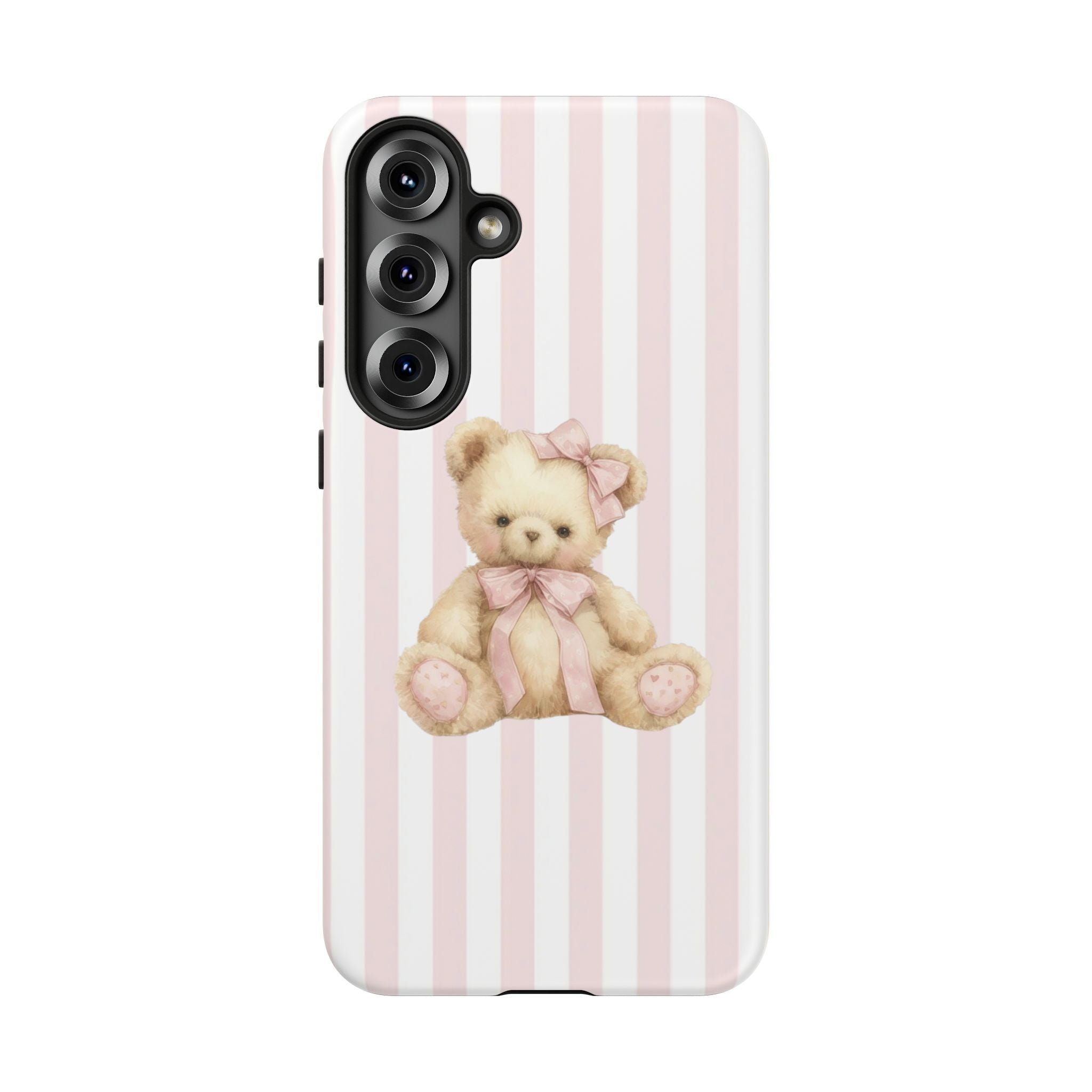 Pink Striped Teddy Bear Phone Case