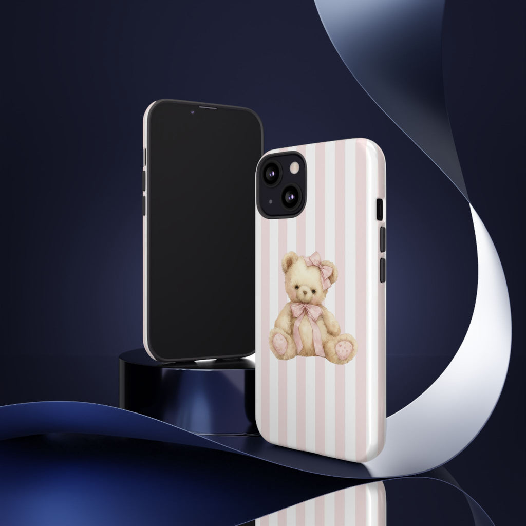 Pink Striped Teddy Bear Phone Case