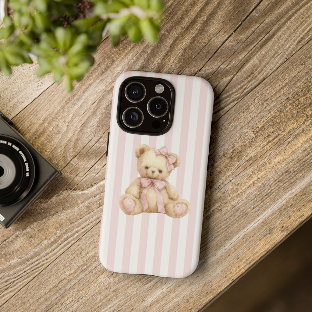 Pink Striped Teddy Bear Phone Case