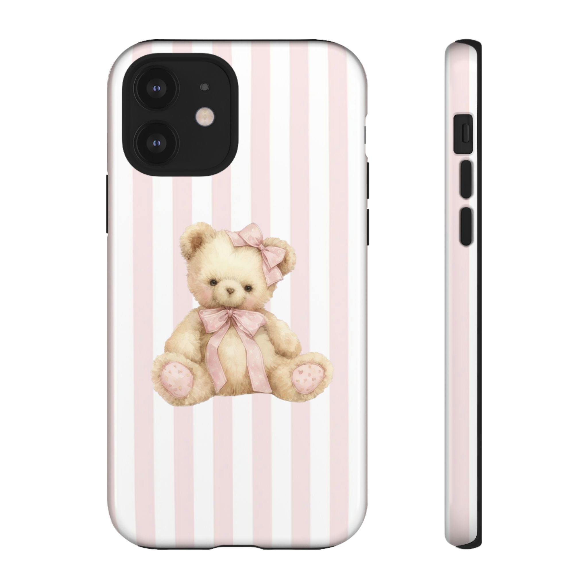 Pink Striped Teddy Bear Phone Case