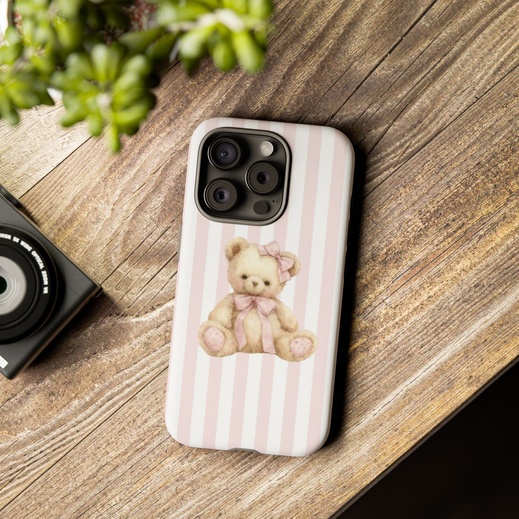 Pink Striped Teddy Bear Phone Case