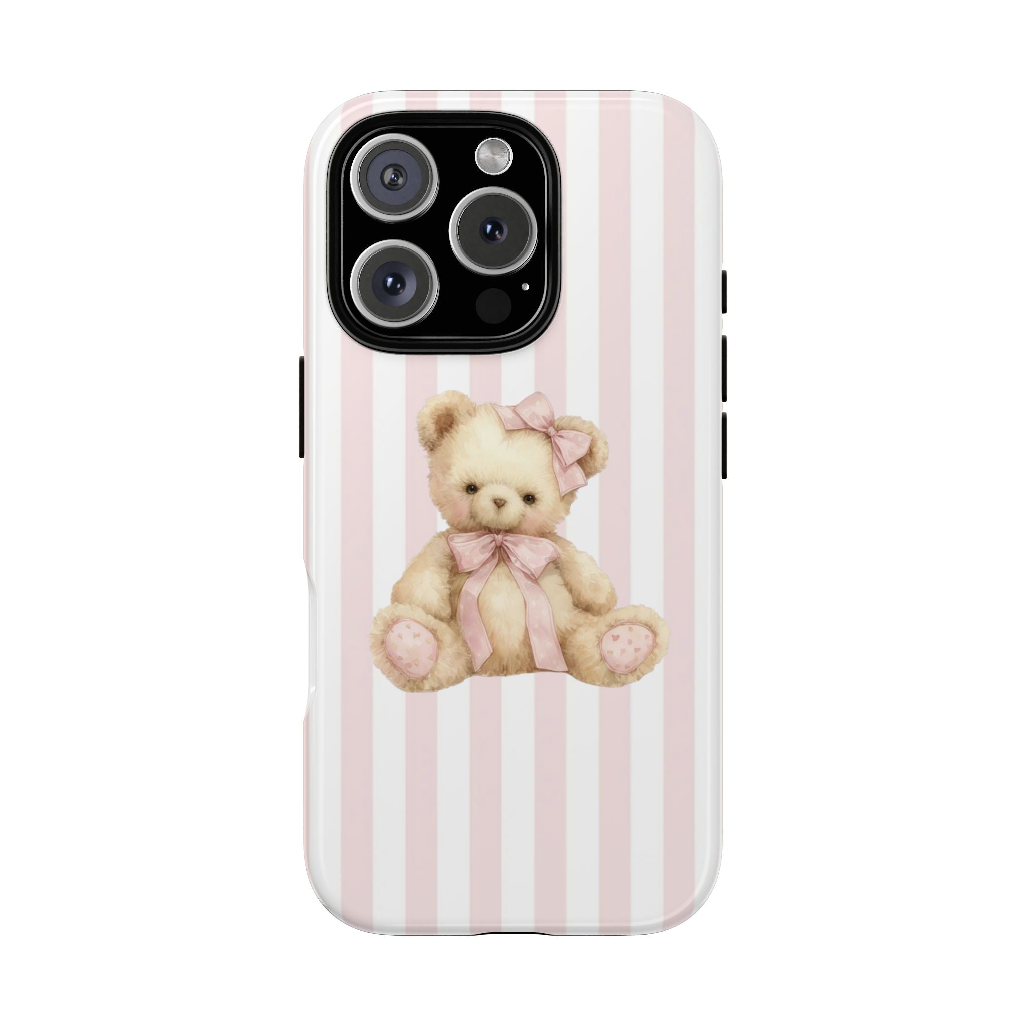 Pink Striped Teddy Bear Phone Case