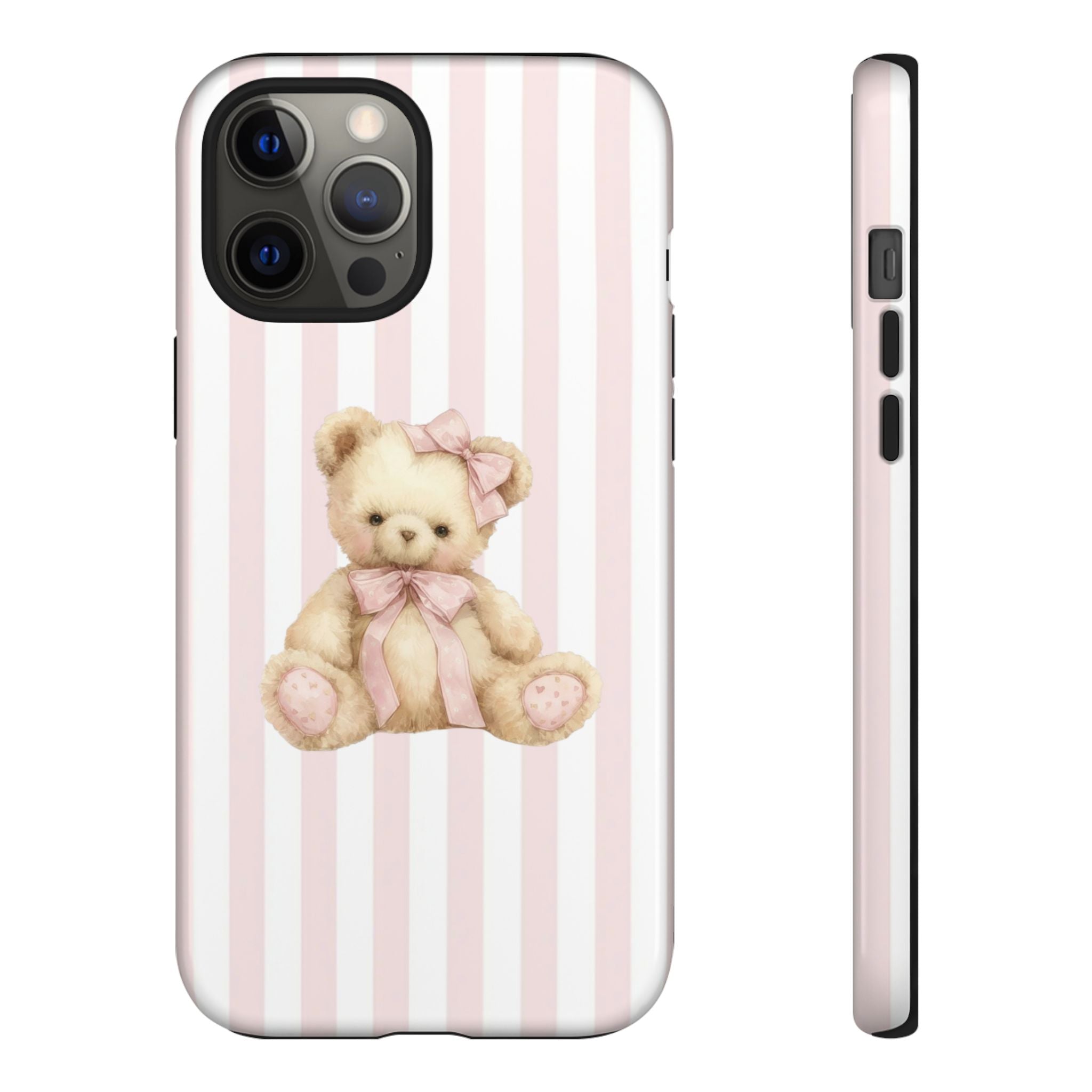 Pink Striped Teddy Bear Phone Case