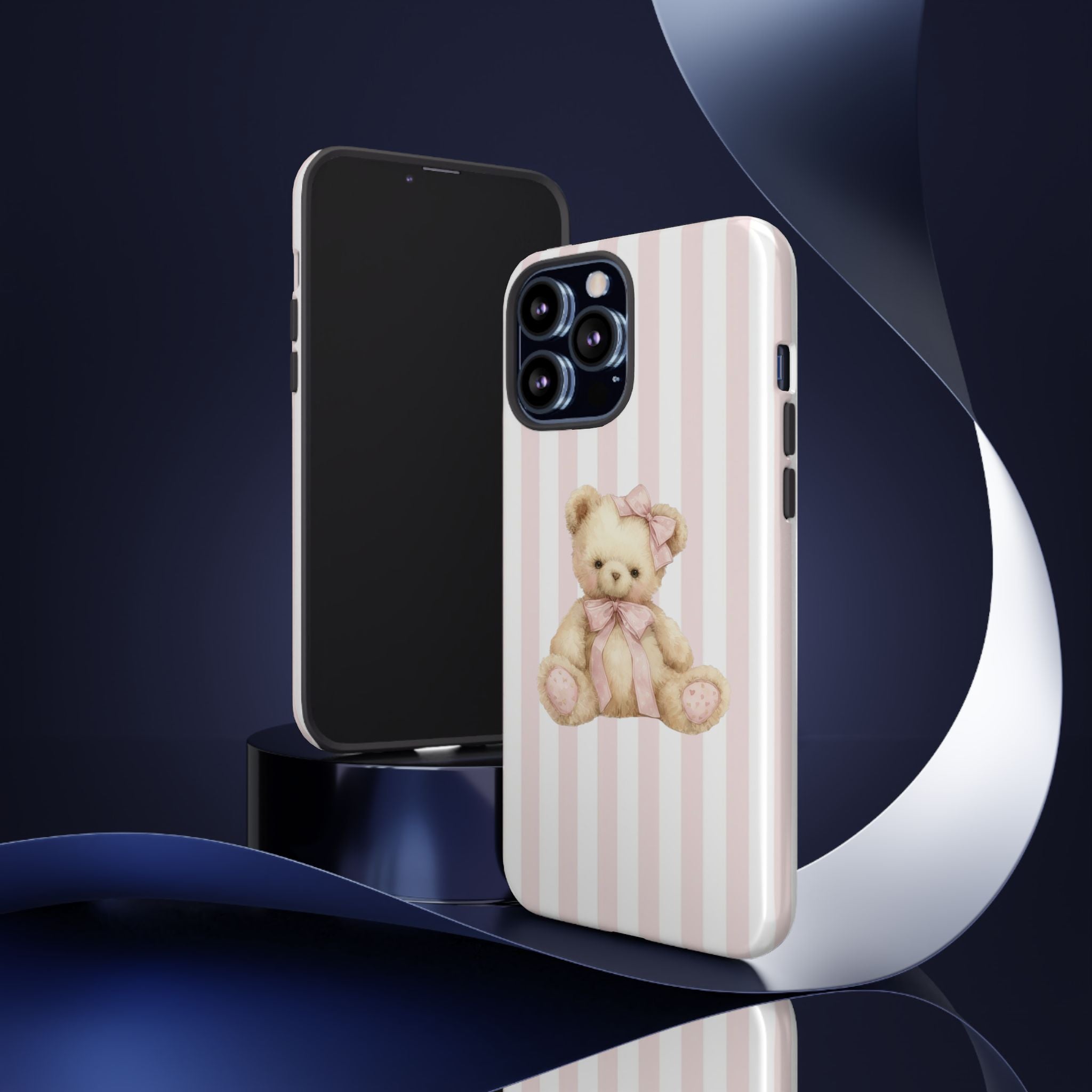 Pink Striped Teddy Bear Phone Case