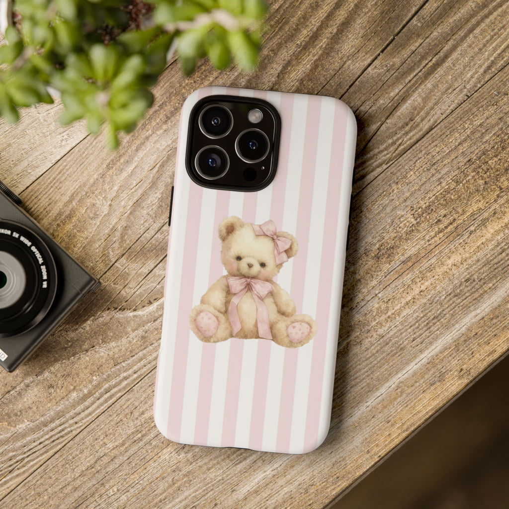 Pink Striped Teddy Bear Phone Case