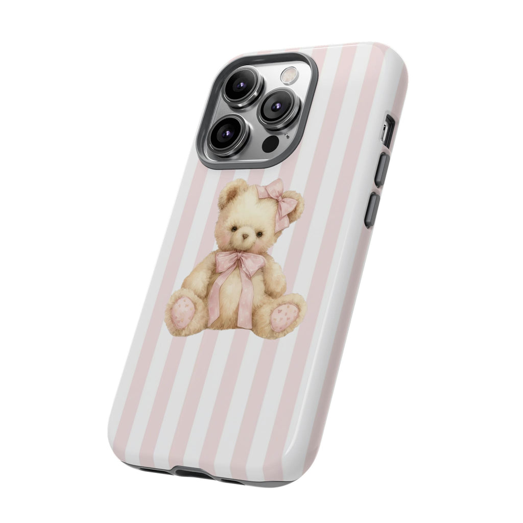 Pink Striped Teddy Bear Phone Case