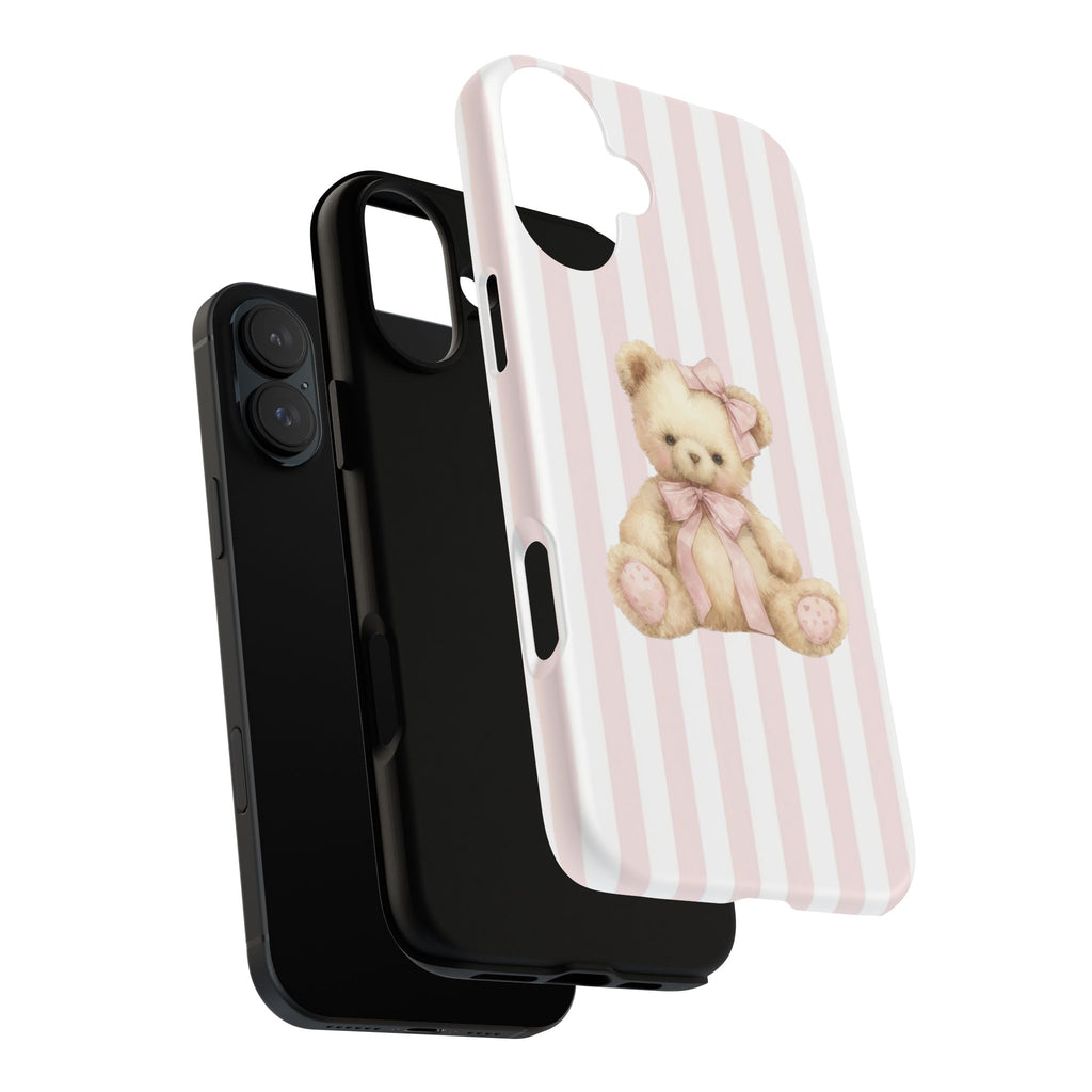 Pink Striped Teddy Bear Phone Case