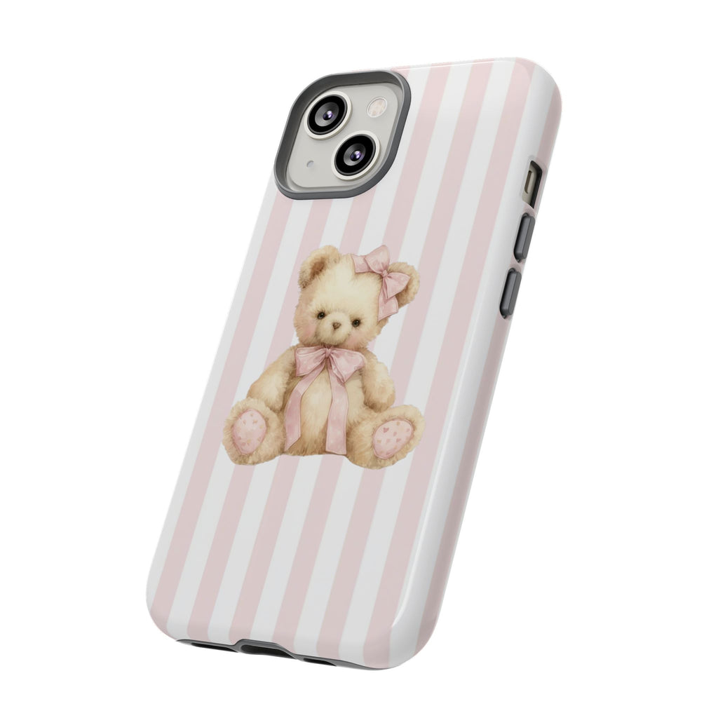 Pink Striped Teddy Bear Phone Case