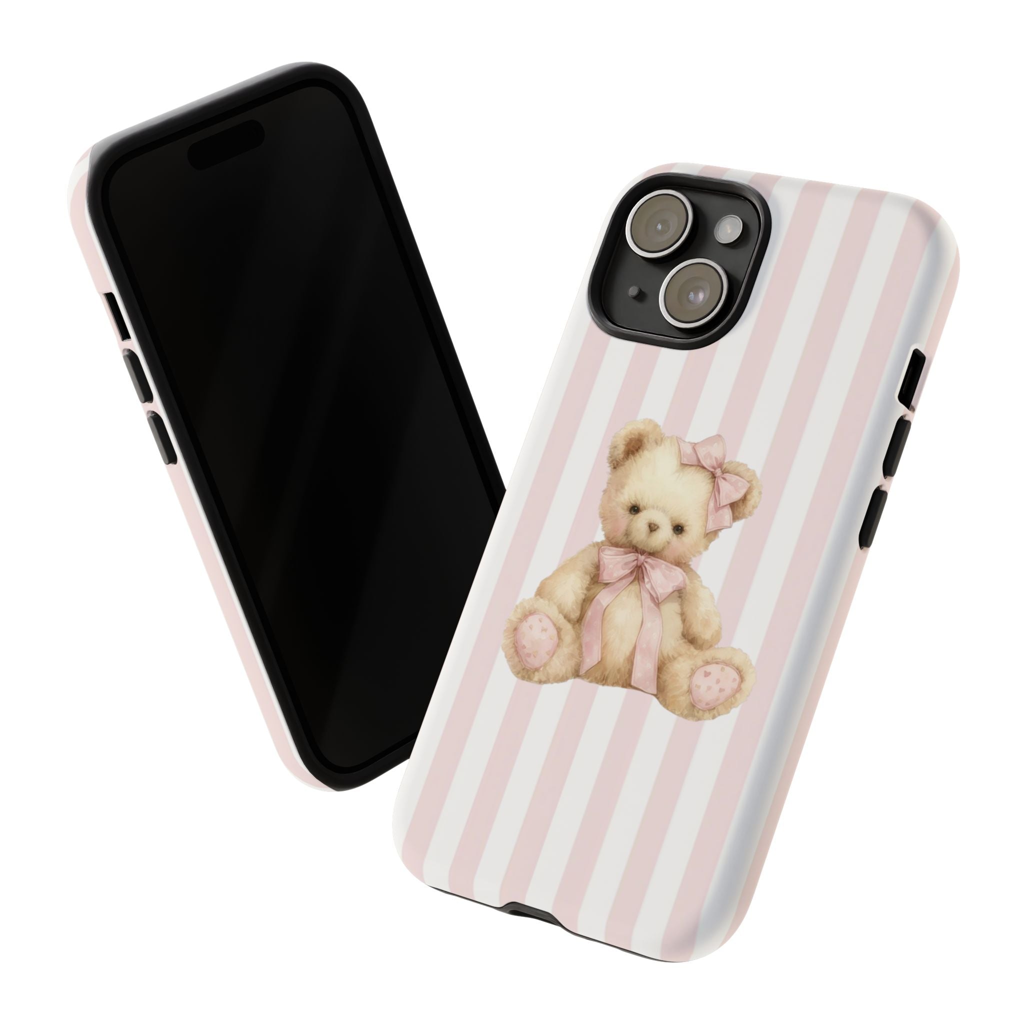 Pink Striped Teddy Bear Phone Case