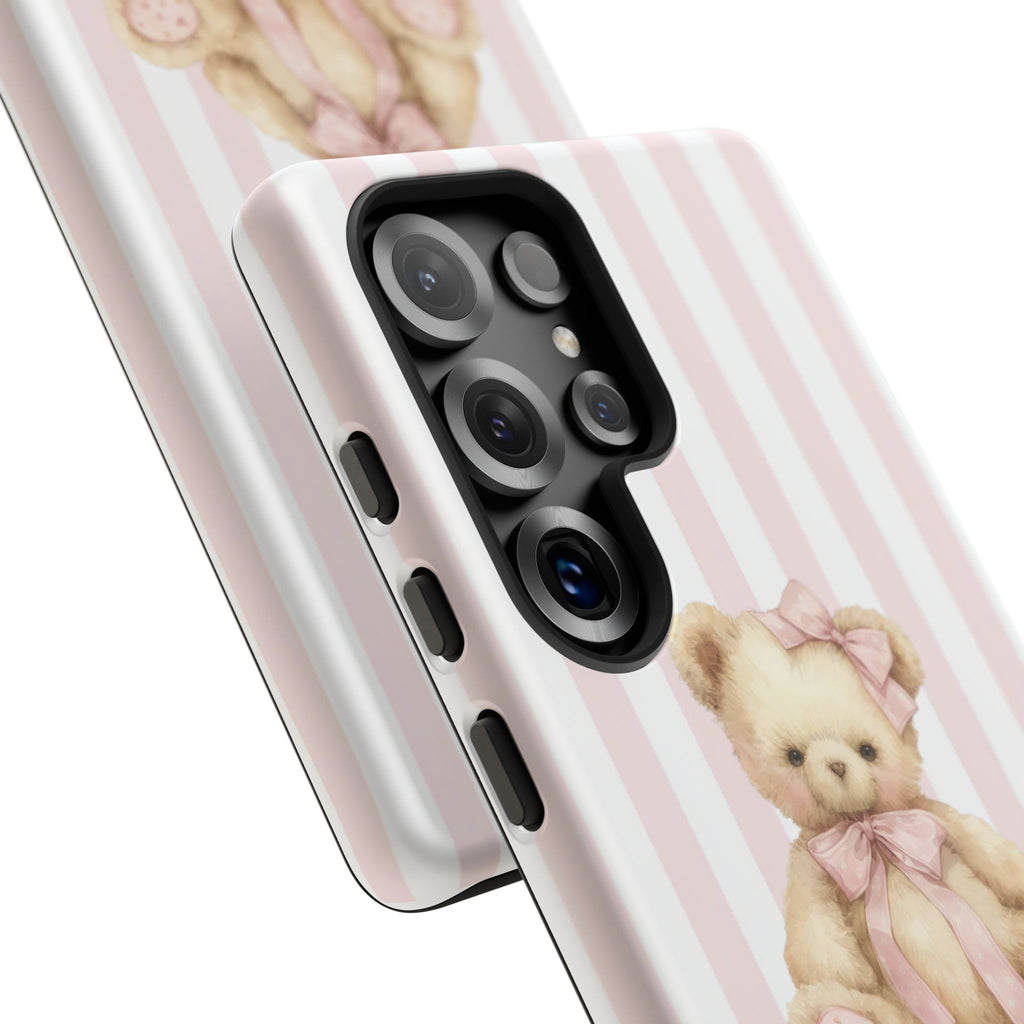 Pink Striped Teddy Bear Phone Case