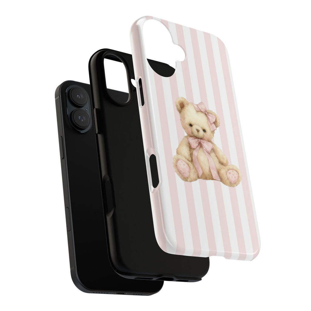 Pink Striped Teddy Bear Phone Case