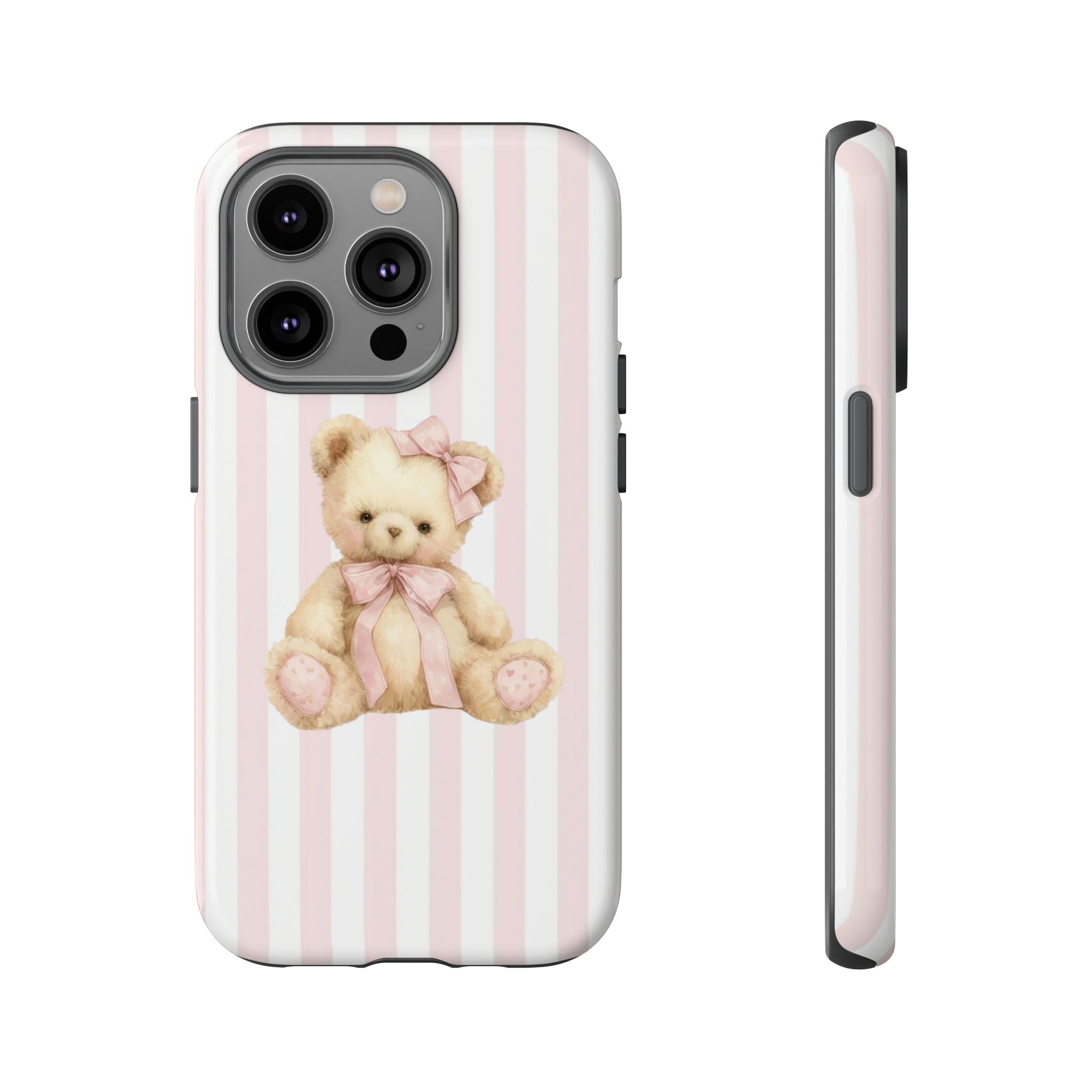 Pink Striped Teddy Bear Phone Case