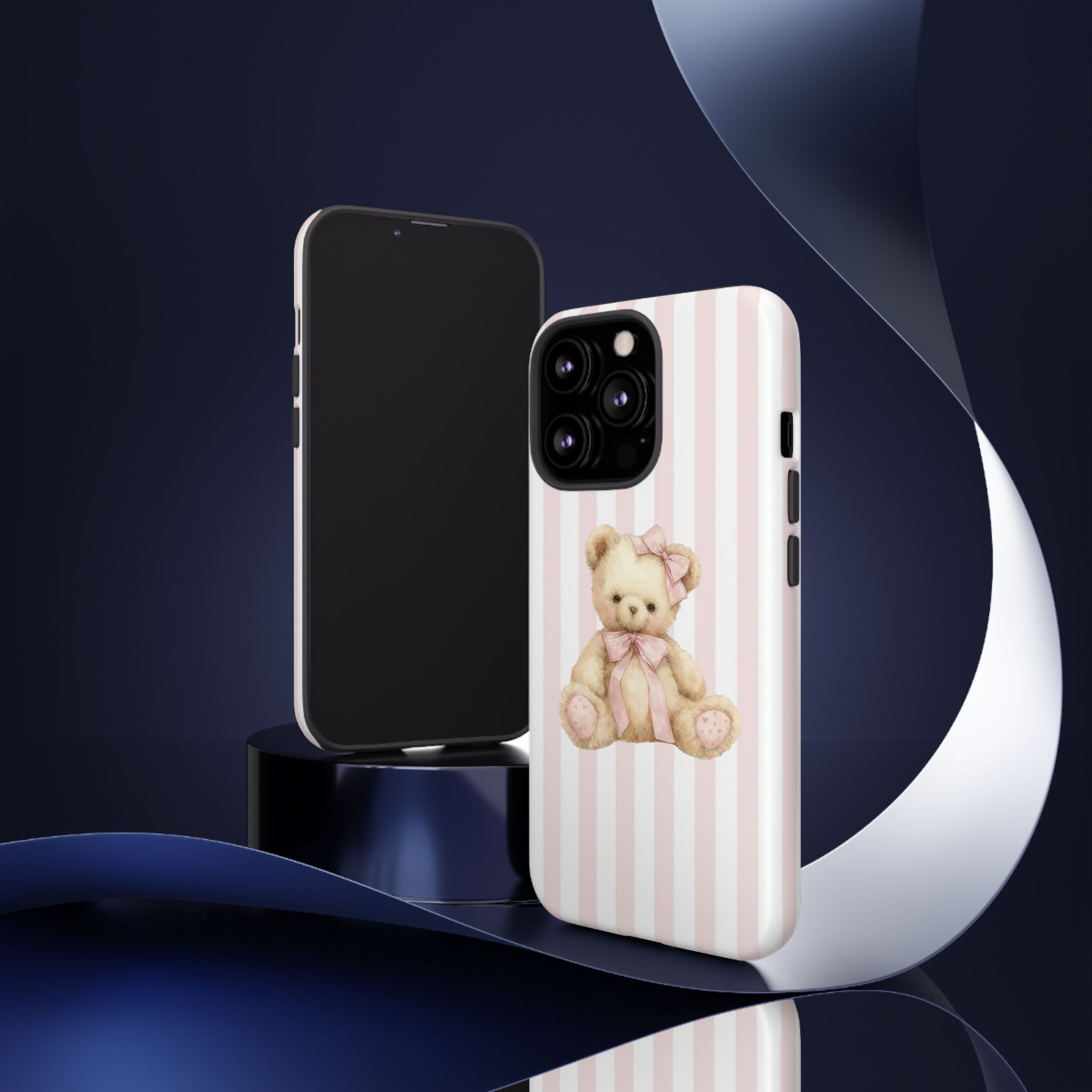 Pink Striped Teddy Bear Phone Case