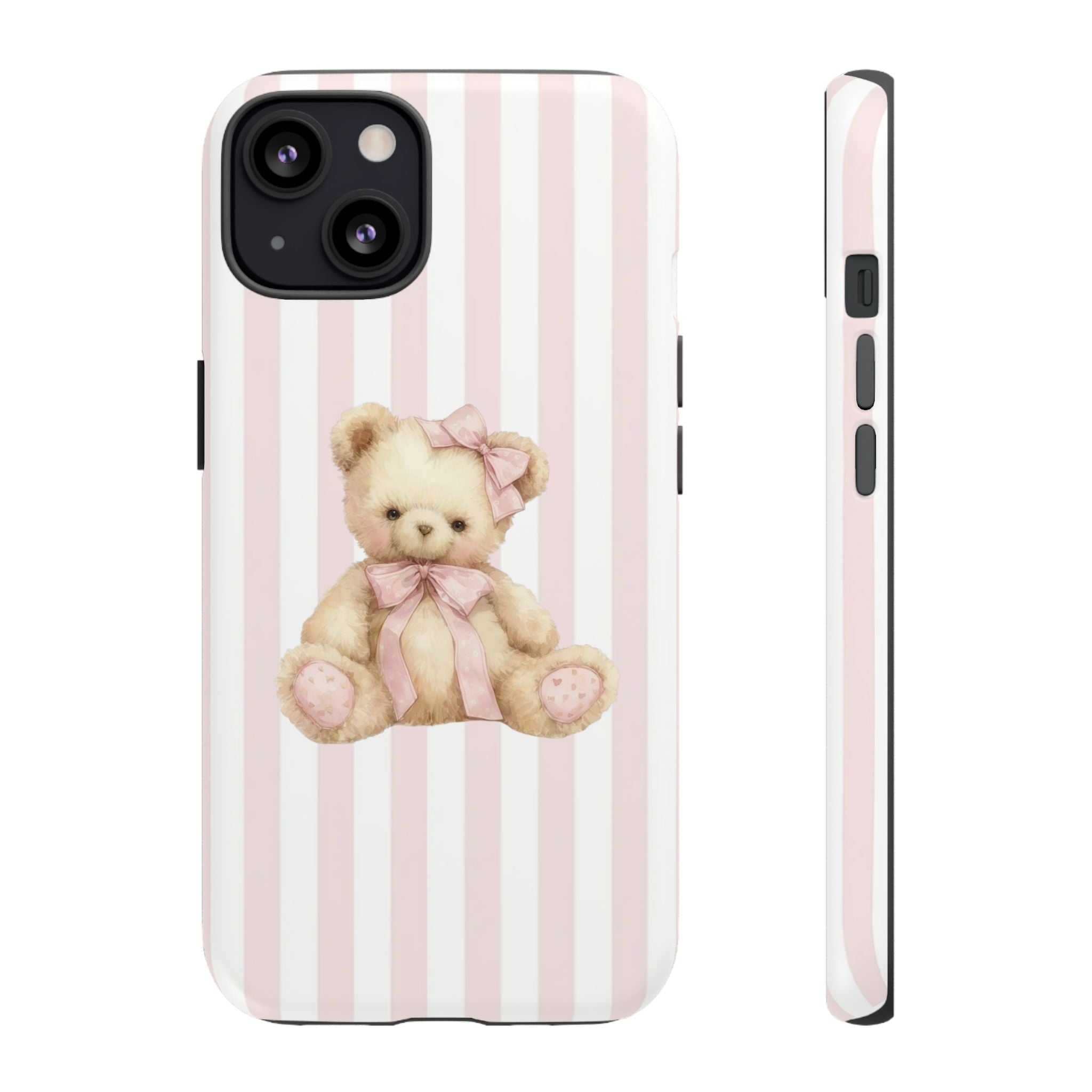 Pink Striped Teddy Bear Phone Case