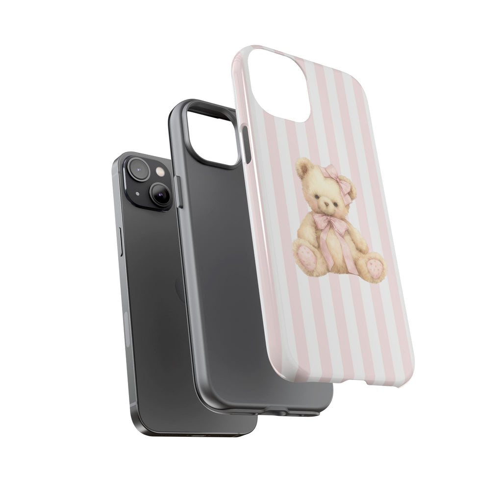 Pink Striped Teddy Bear Phone Case
