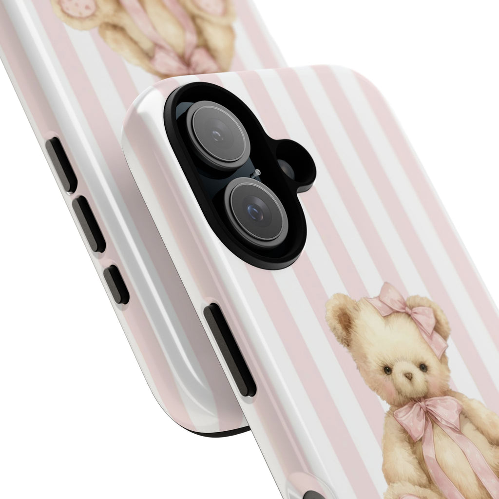 Pink Striped Teddy Bear Phone Case