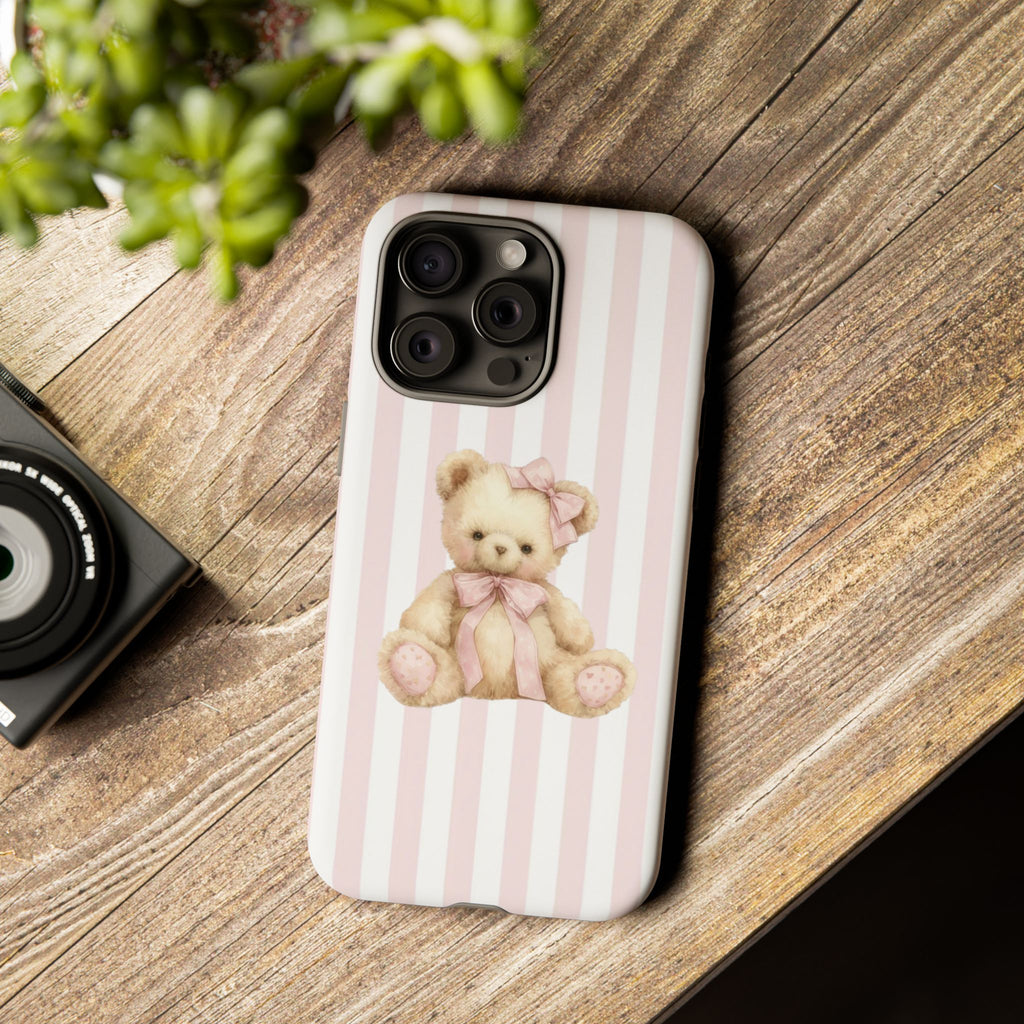 Pink Striped Teddy Bear Phone Case