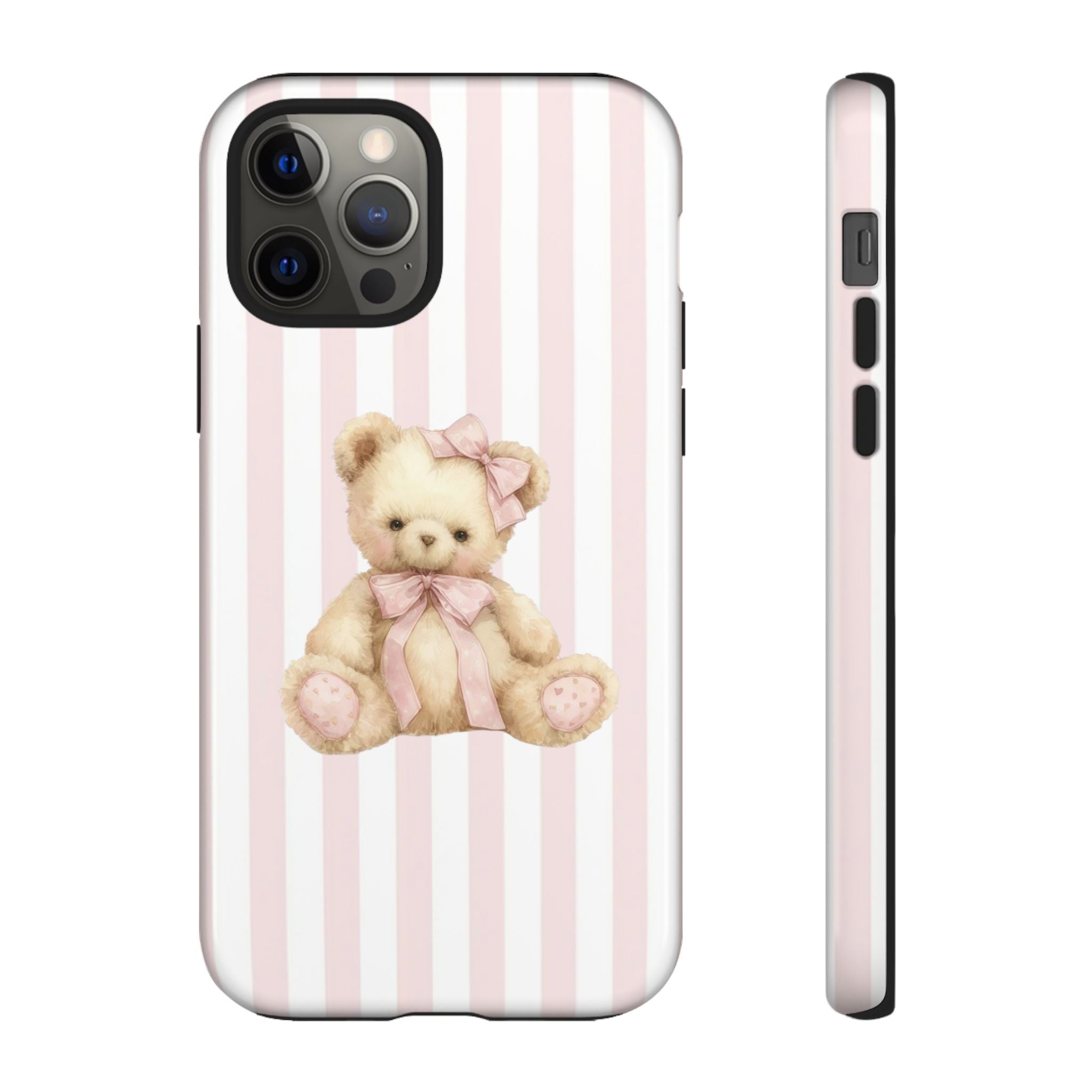Pink Striped Teddy Bear Phone Case