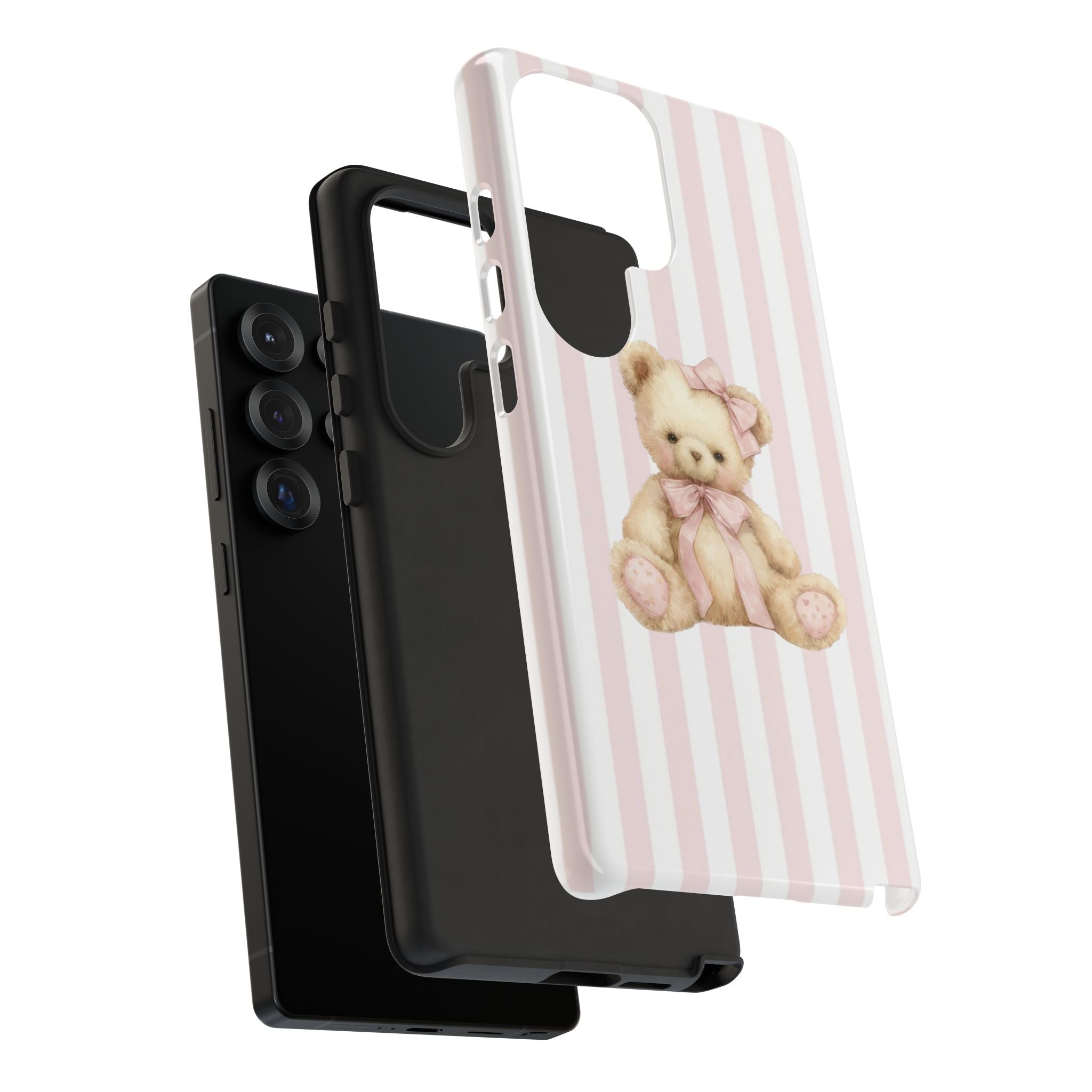 Pink Striped Teddy Bear Phone Case