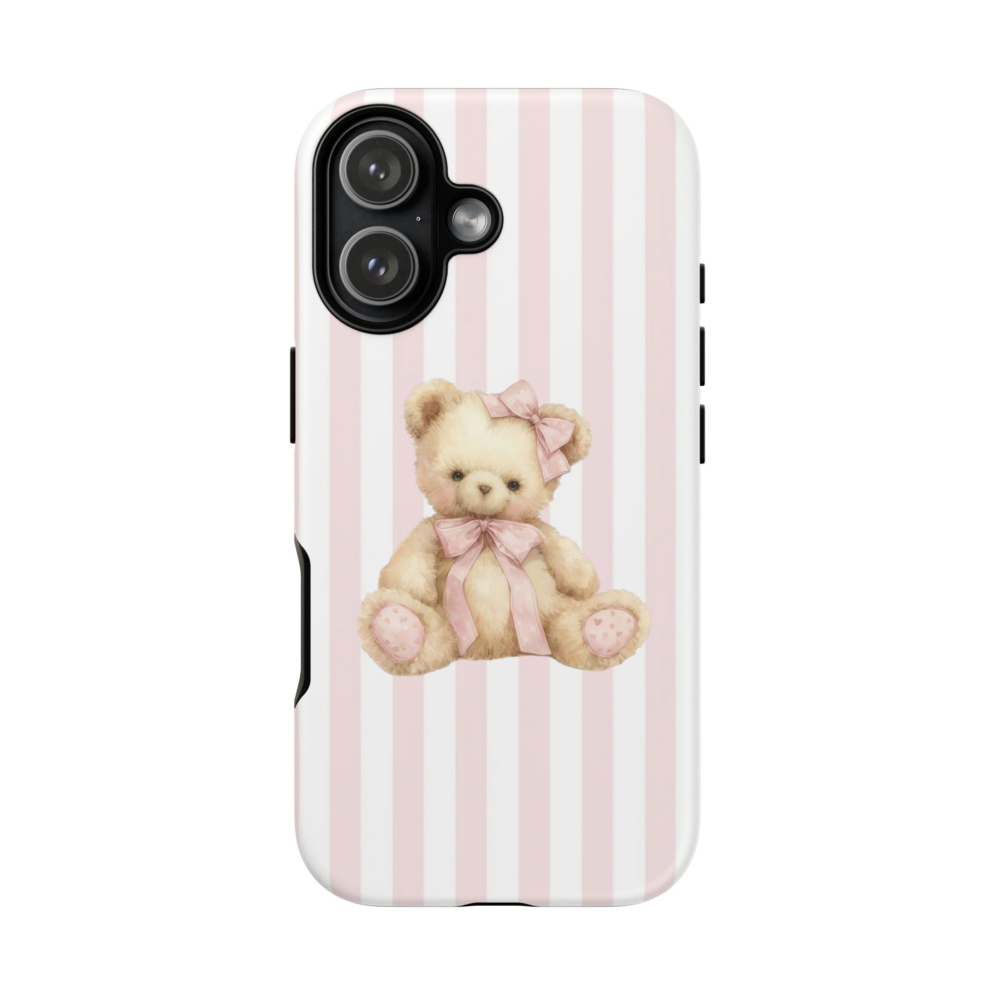 Pink Striped Teddy Bear Phone Case